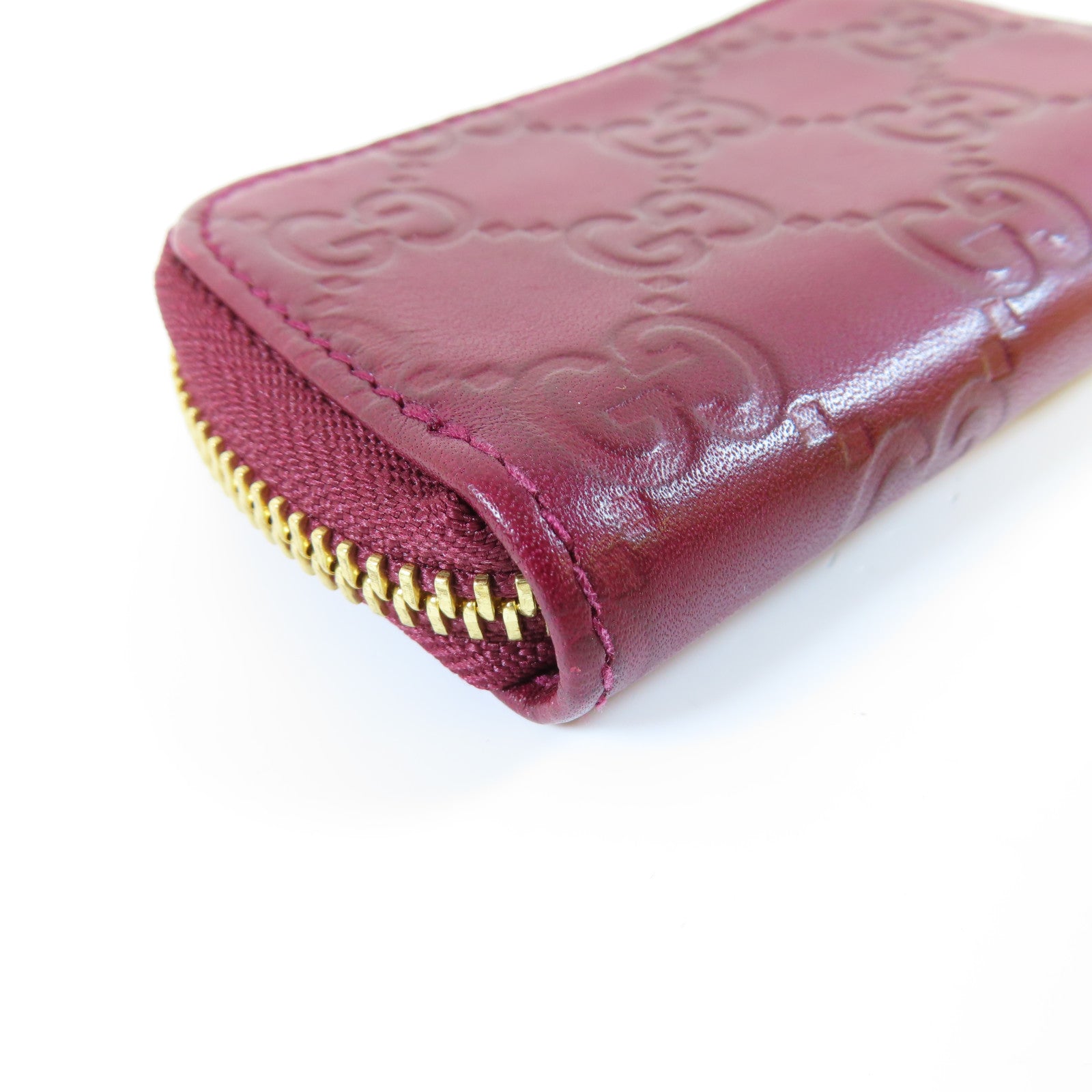 GUCCI 【激減優惠】皮革Coin Case金扣零錢包紫紅色