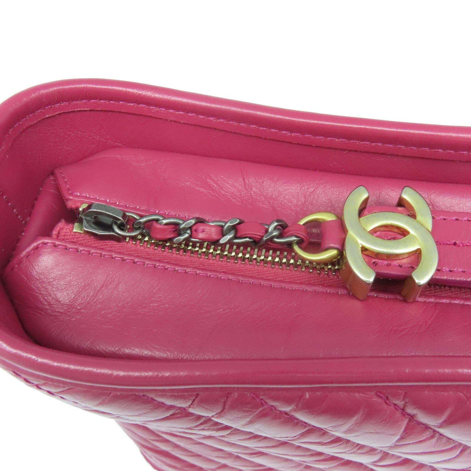 CHANEL 斜紋牛皮皮革Gabrielle金扣鏈帶肩背袋粉紅色