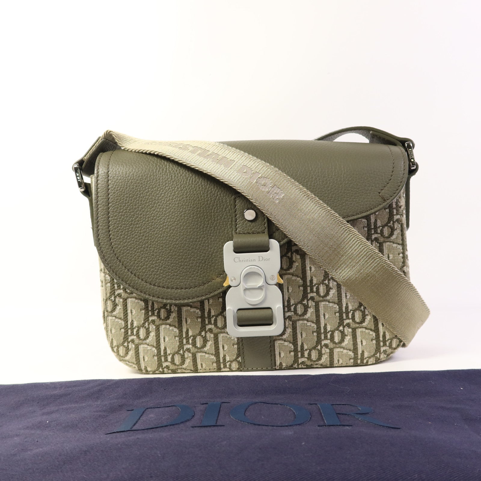 Dior 帆布Small Saddle Messenger銀扣肩背袋