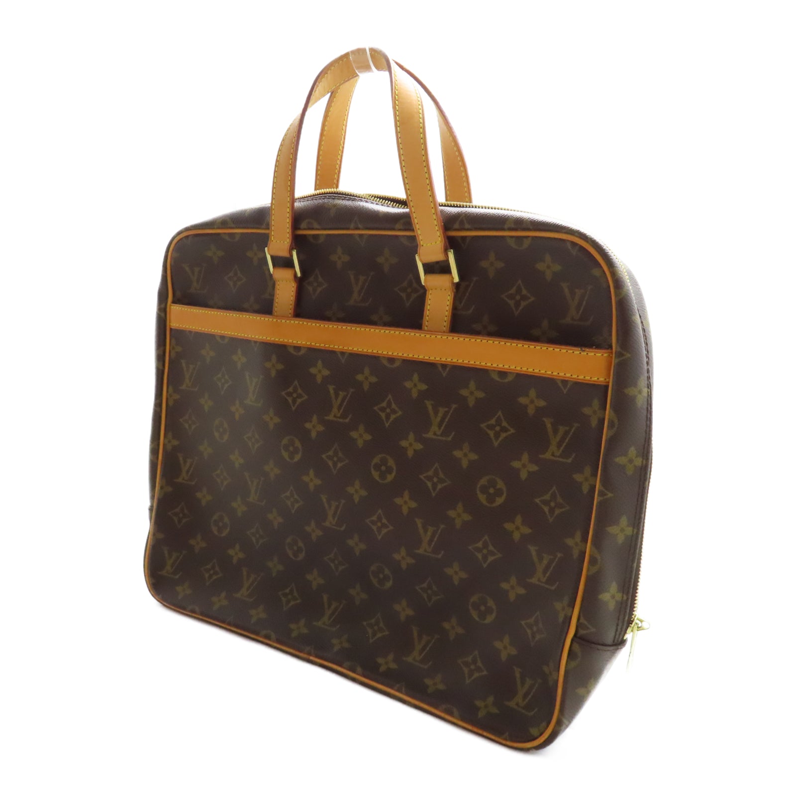 LOUIS VUITTON Monogram Porte-Documents Pega 金扣手挽袋啡色