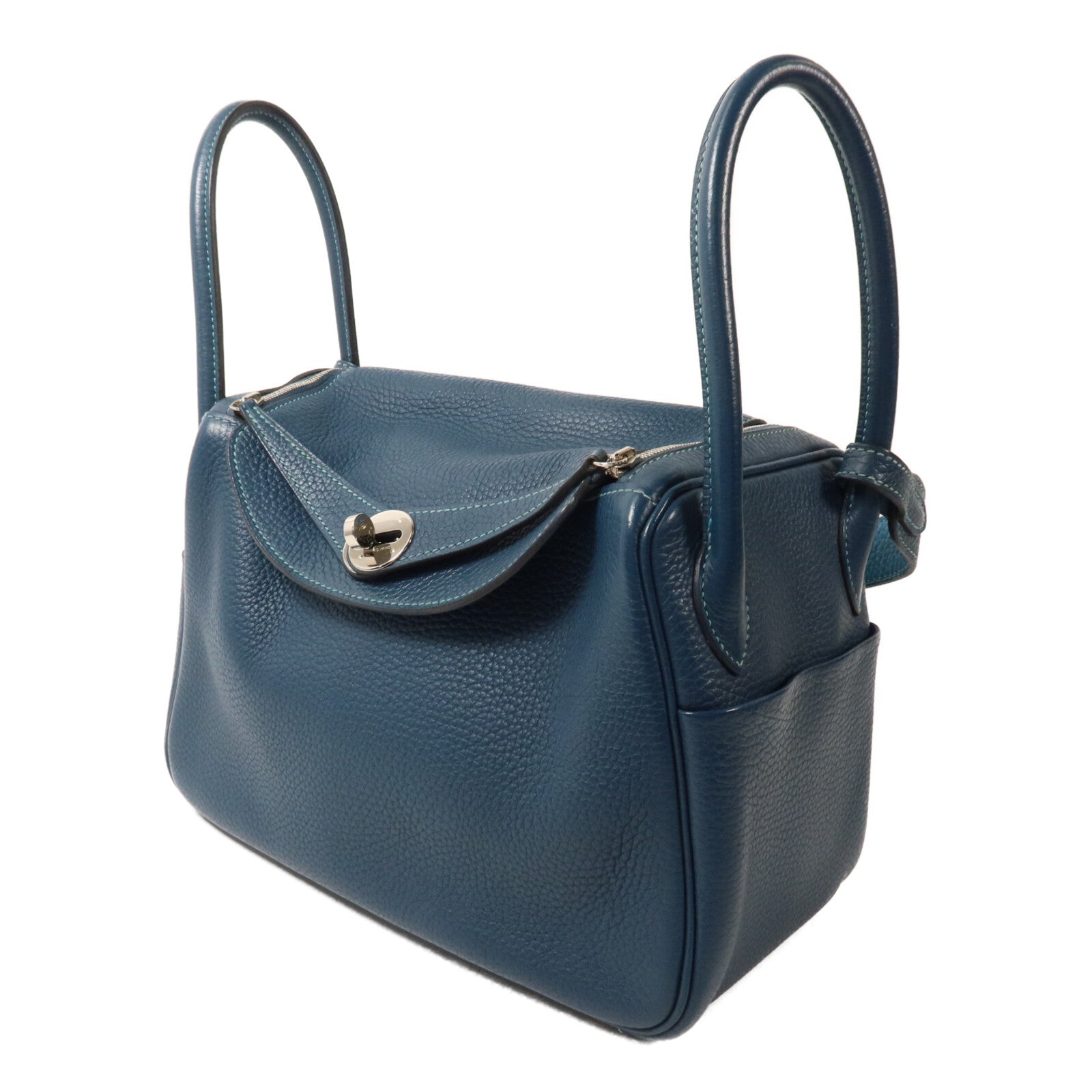 HERMES Clemence皮革Lindy 26手挽肩背兩用袋Colvert/Turquoise