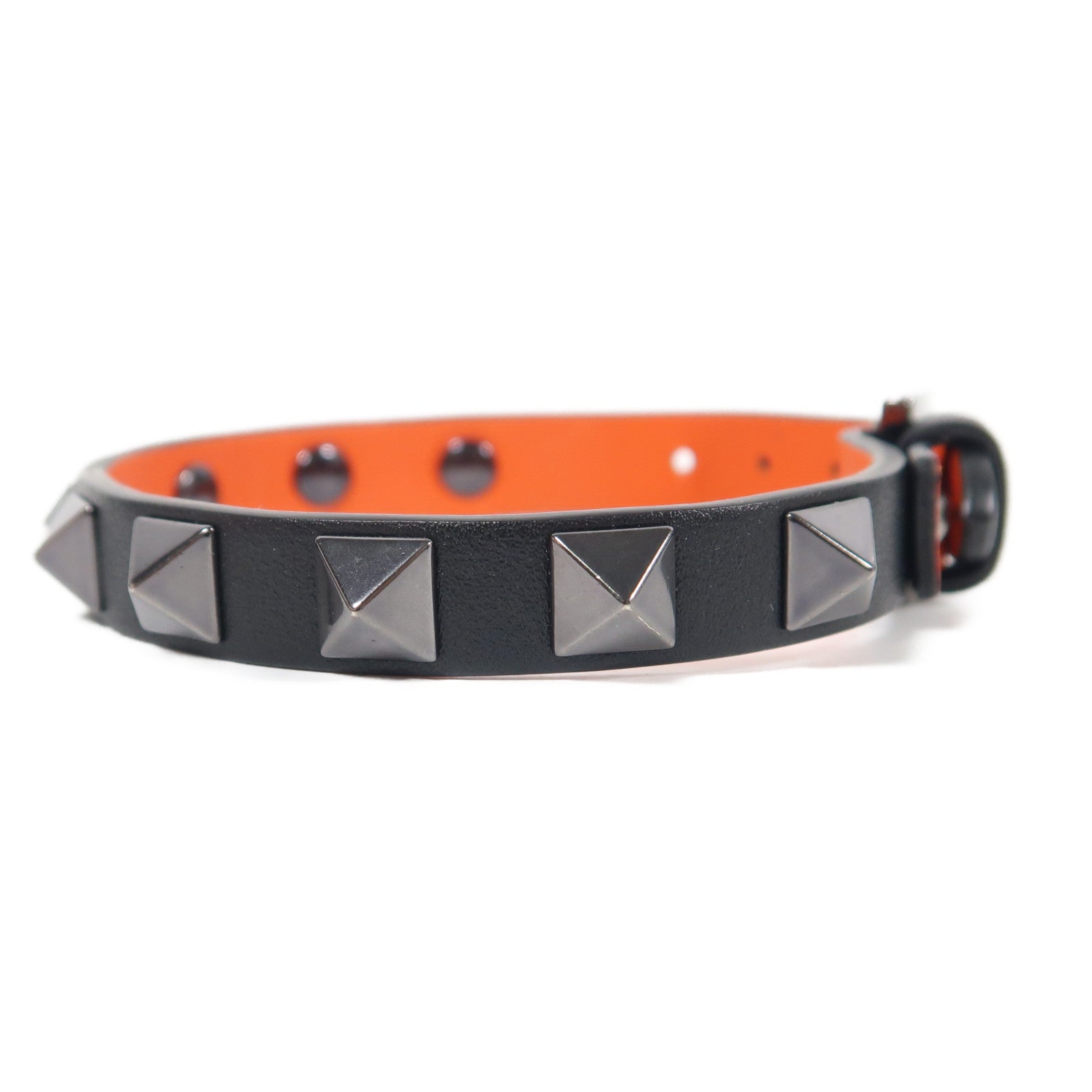 Valentino 【激減優惠】牛皮皮革Garavani Bracelet銀扣手鐲黑色
