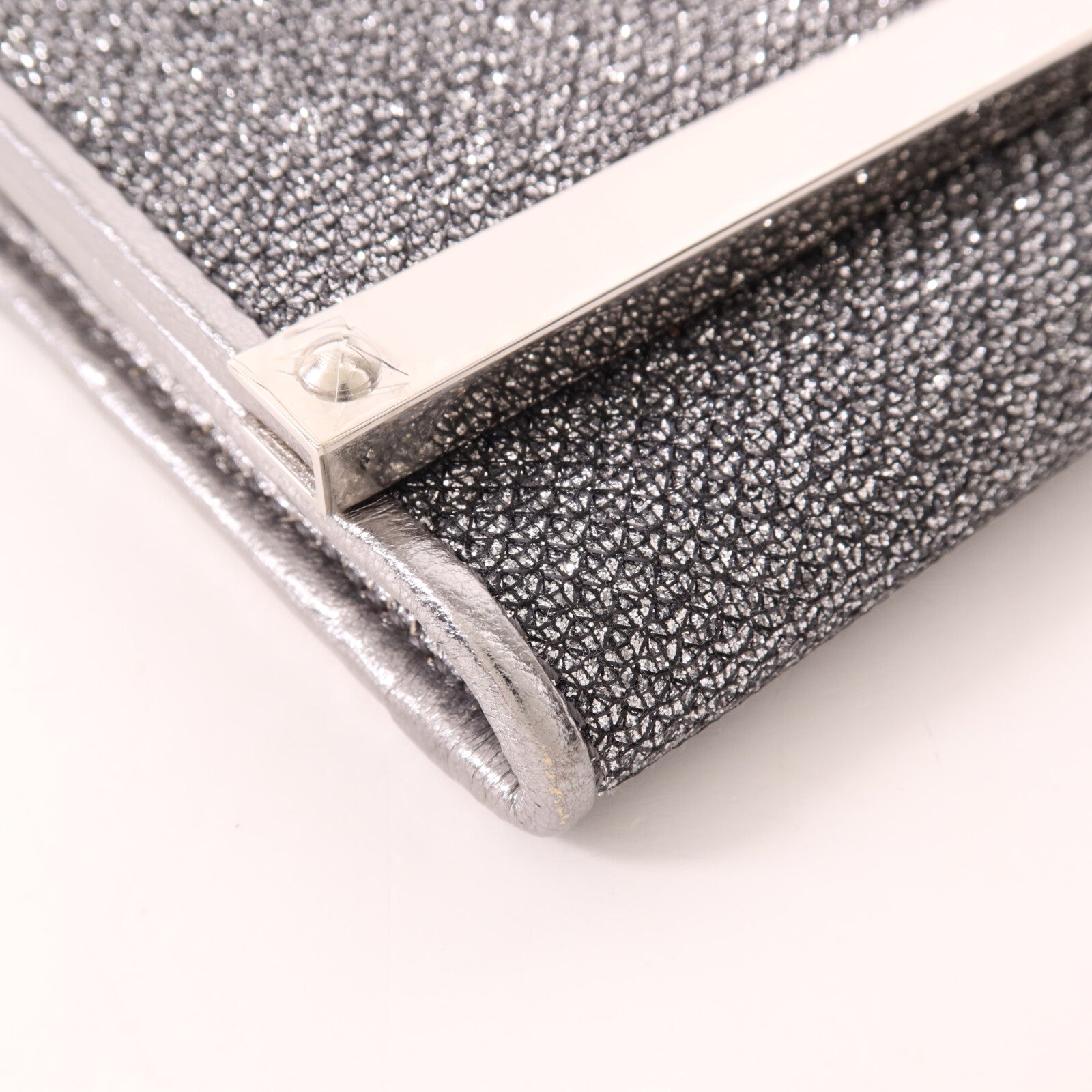 JIMMY CHOO Metallic皮革Chain Shoulder銀扣鏈帶肩背袋