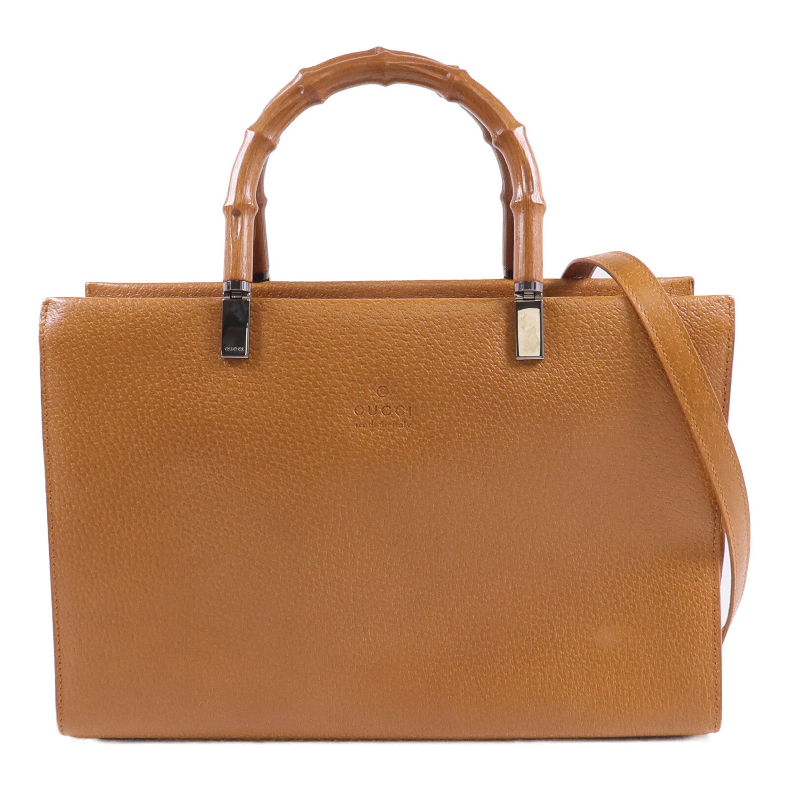 GUCCI 【激減優惠】牛皮皮革Bamboo Handbag/Shoulder Bag銀扣手挽肩背兩用袋
