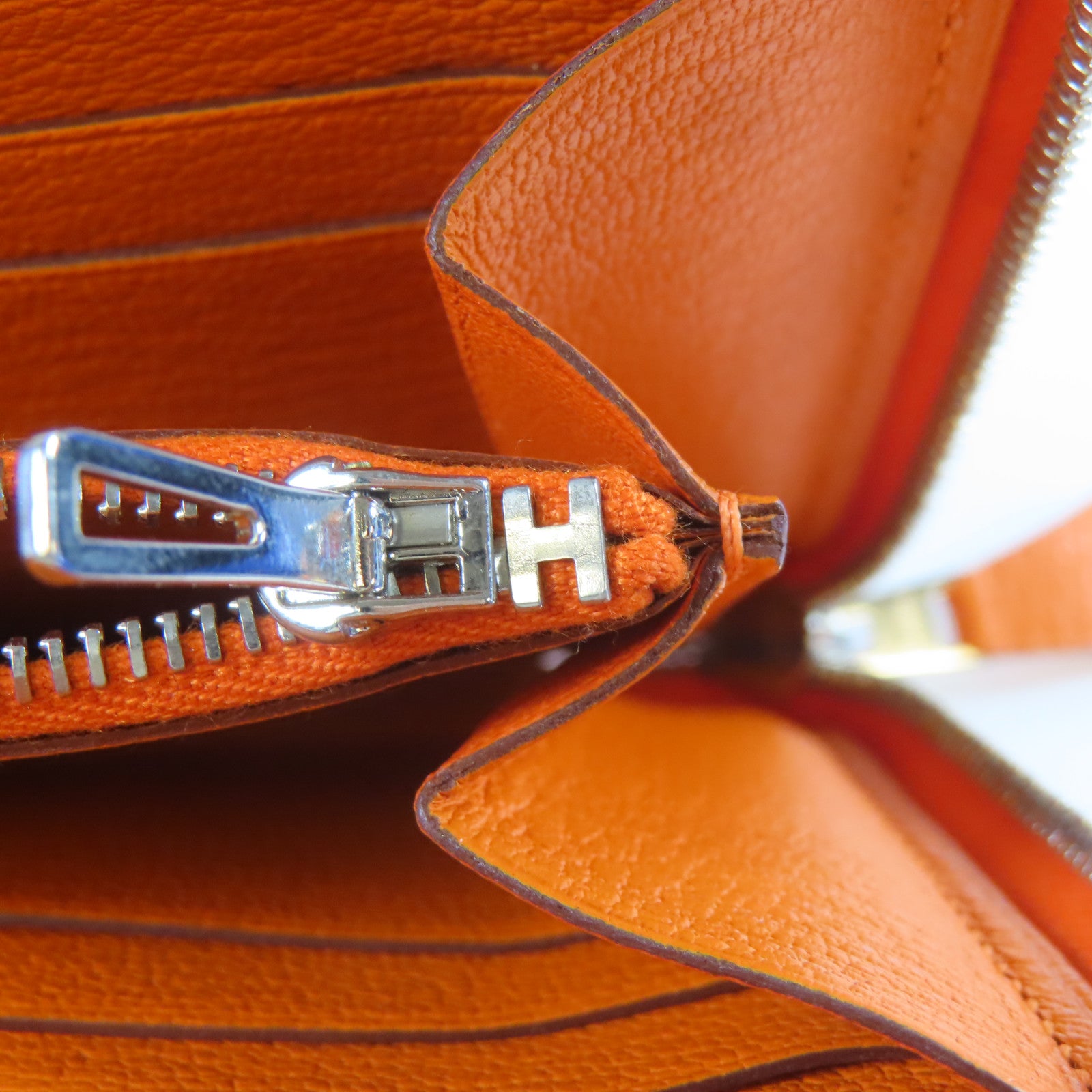 HERMES 【激減優惠】皮革Zipper Long Wallet銀扣長錢包橙色