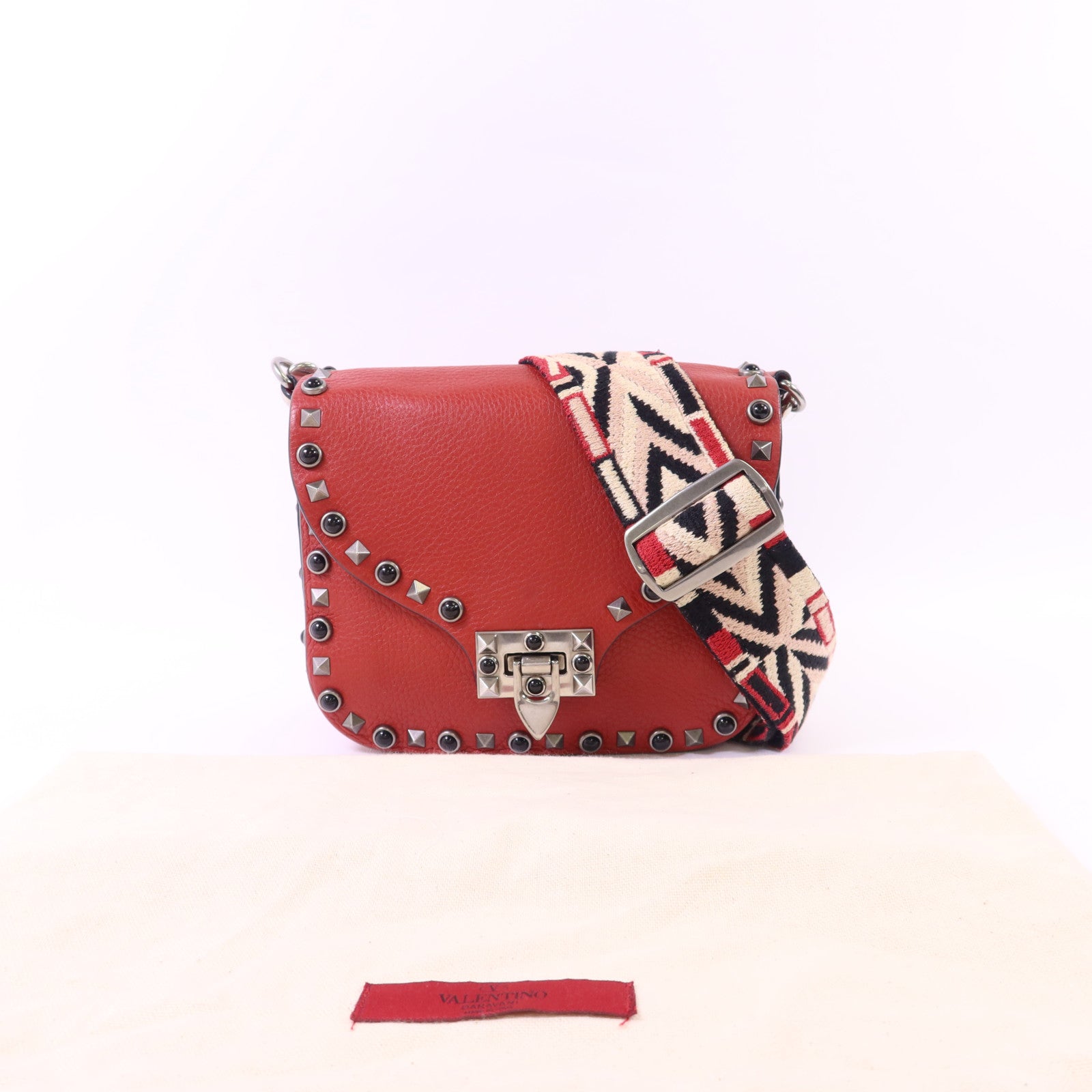 Valentino 【激減優惠】牛皮皮革Shoulder Bag銀扣肩背袋