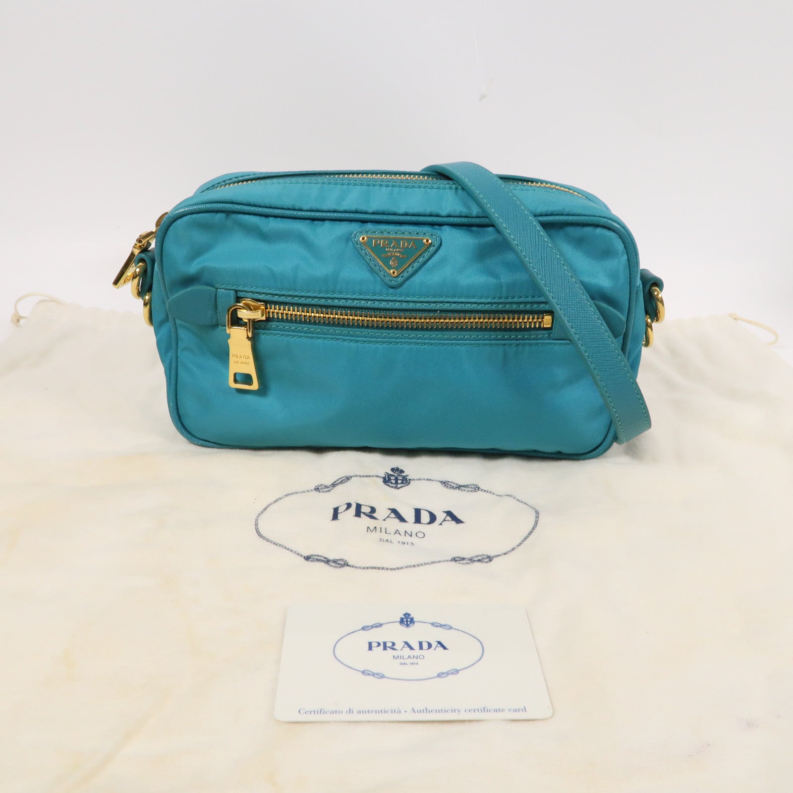 PRADA 尼龍Shoulder Bag金扣肩背袋綠色