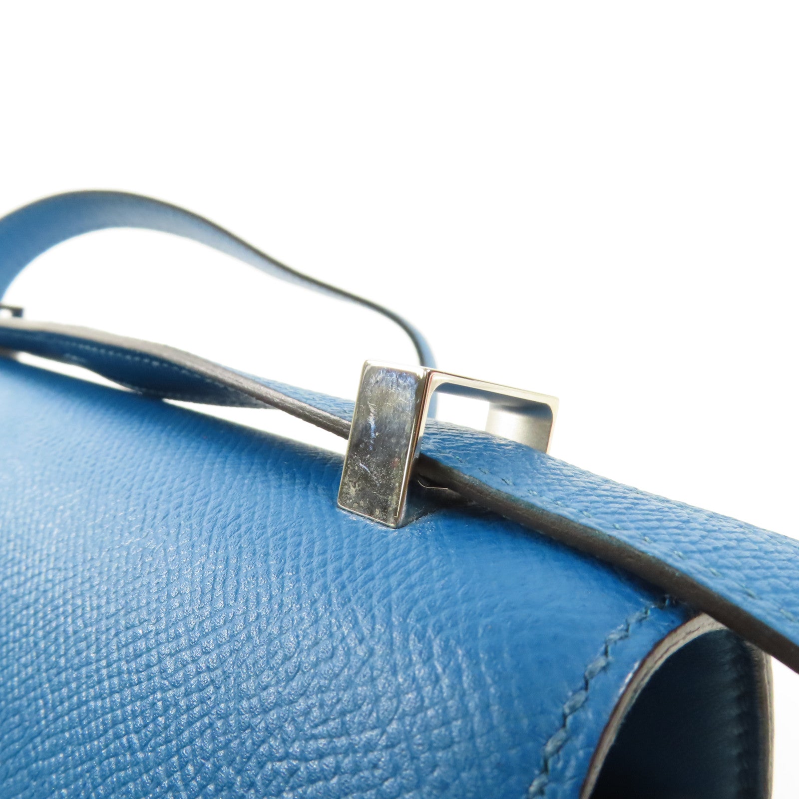 HERMES PHW Constance 24 Shoulder Bag Veau Epsom Leather Stamp R 1P Colvert Blue