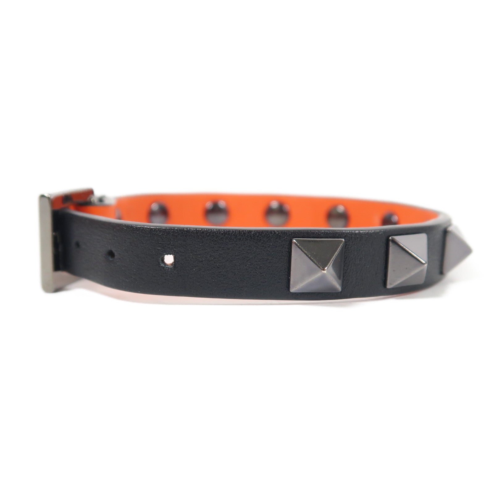 Valentino 【激減優惠】牛皮皮革Garavani Bracelet銀扣手鐲黑色