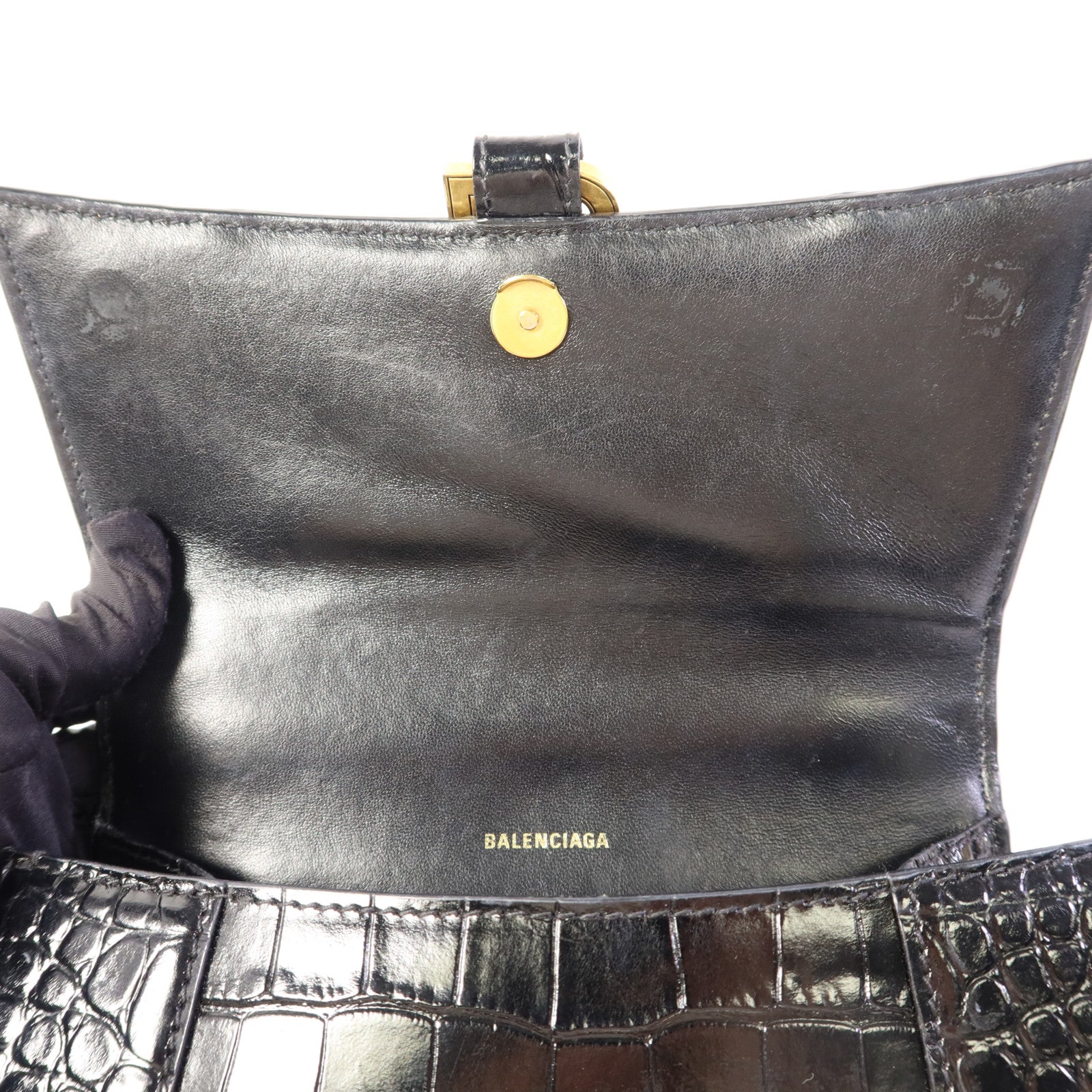 BALENCIAGA 【激減優惠】牛皮皮革Hourglass金扣手挽肩背兩用袋