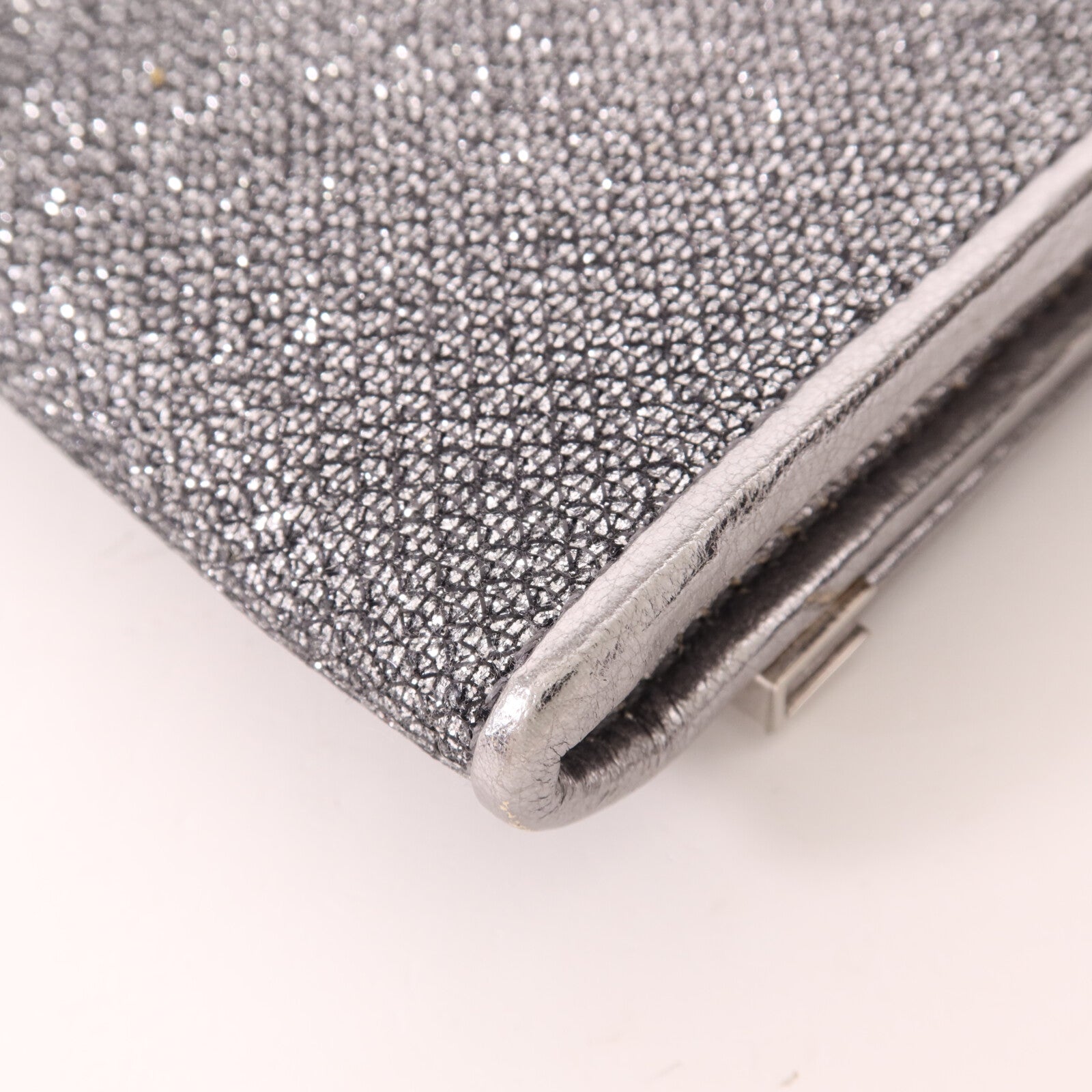 JIMMY CHOO Metallic皮革Chain Shoulder銀扣鏈帶肩背袋