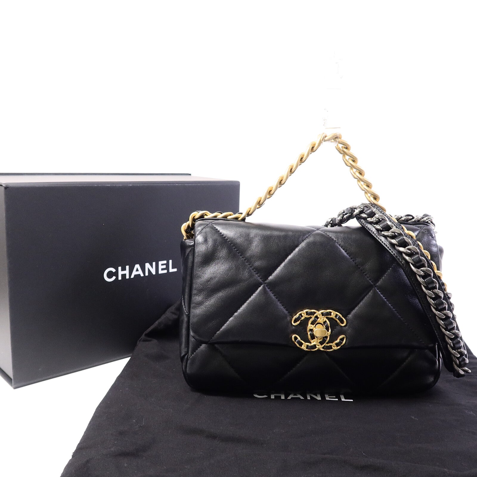 CHANEL 羊皮皮革Chanel 19 Small鏈帶手挽肩背兩用袋
