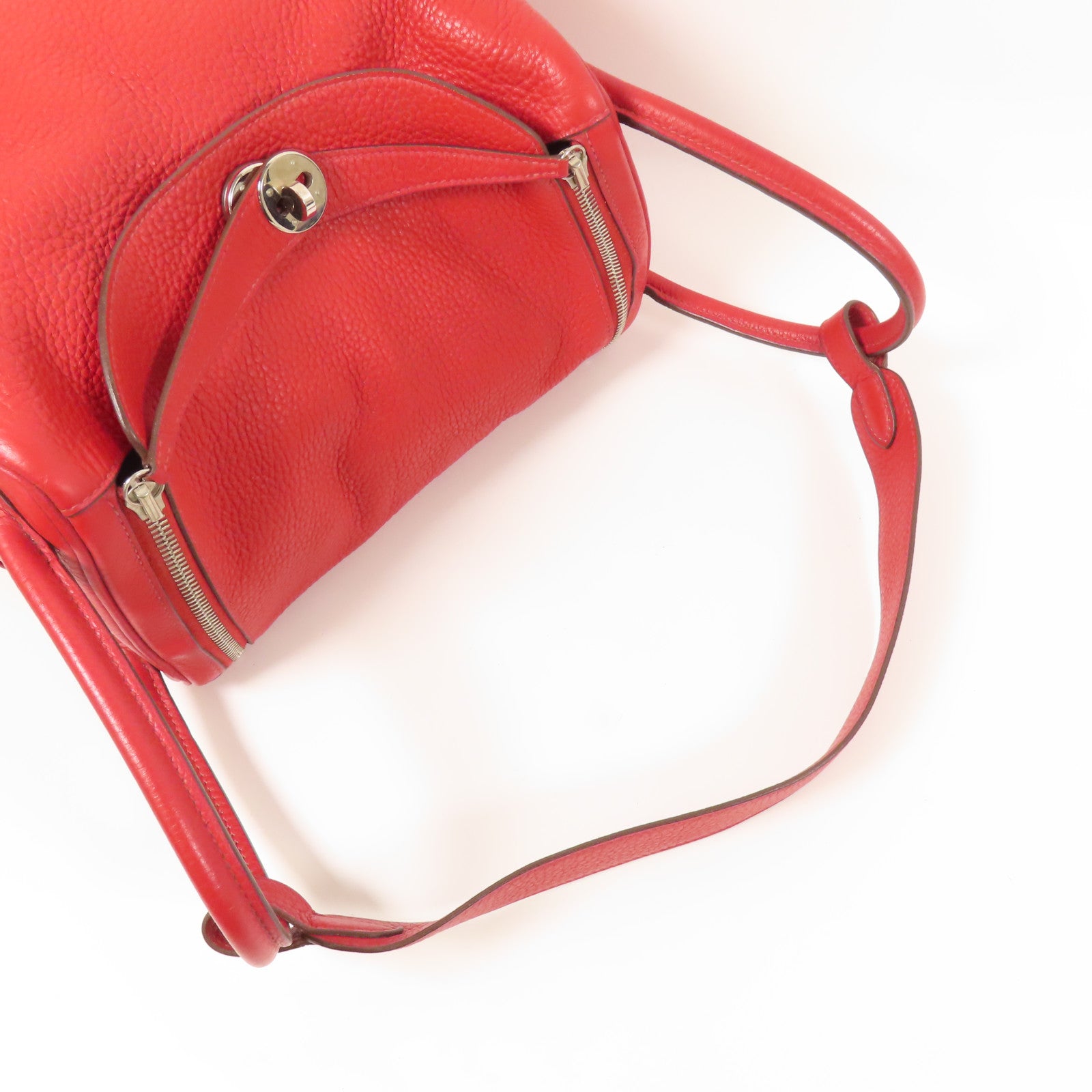 HERMES Clemence皮革Lindy 30銀扣手挽肩背兩用袋Rouge Casaque