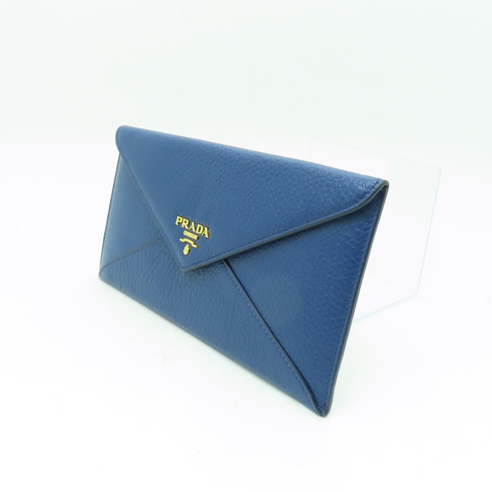 PRADA 【激減優惠】牛皮皮革Long wallet金扣長錢包藍色