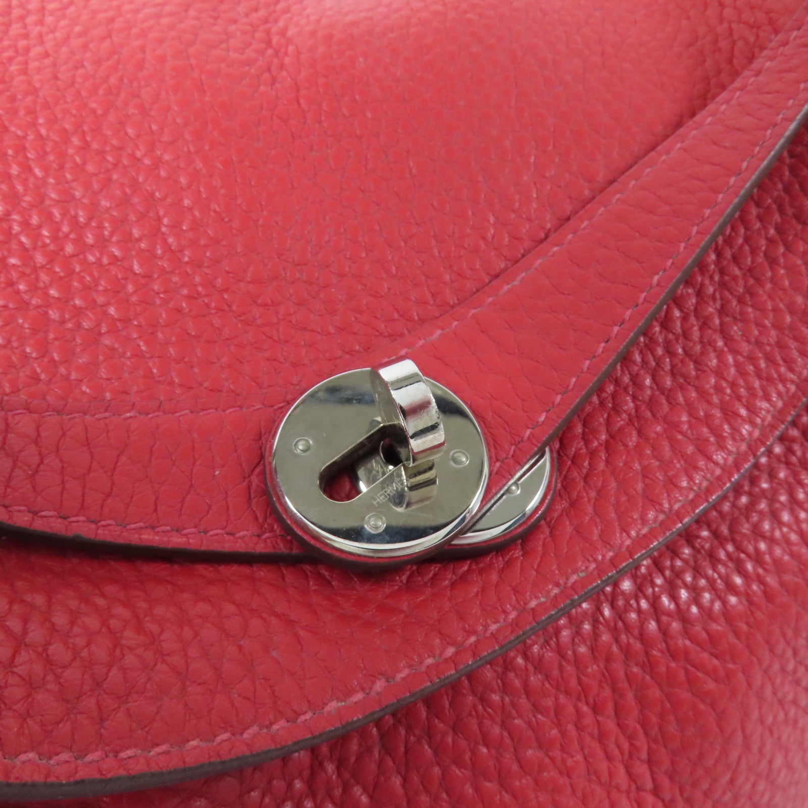 HERMES Clemence皮革Lindy 30銀扣手挽肩背兩用袋Rouge Casaque