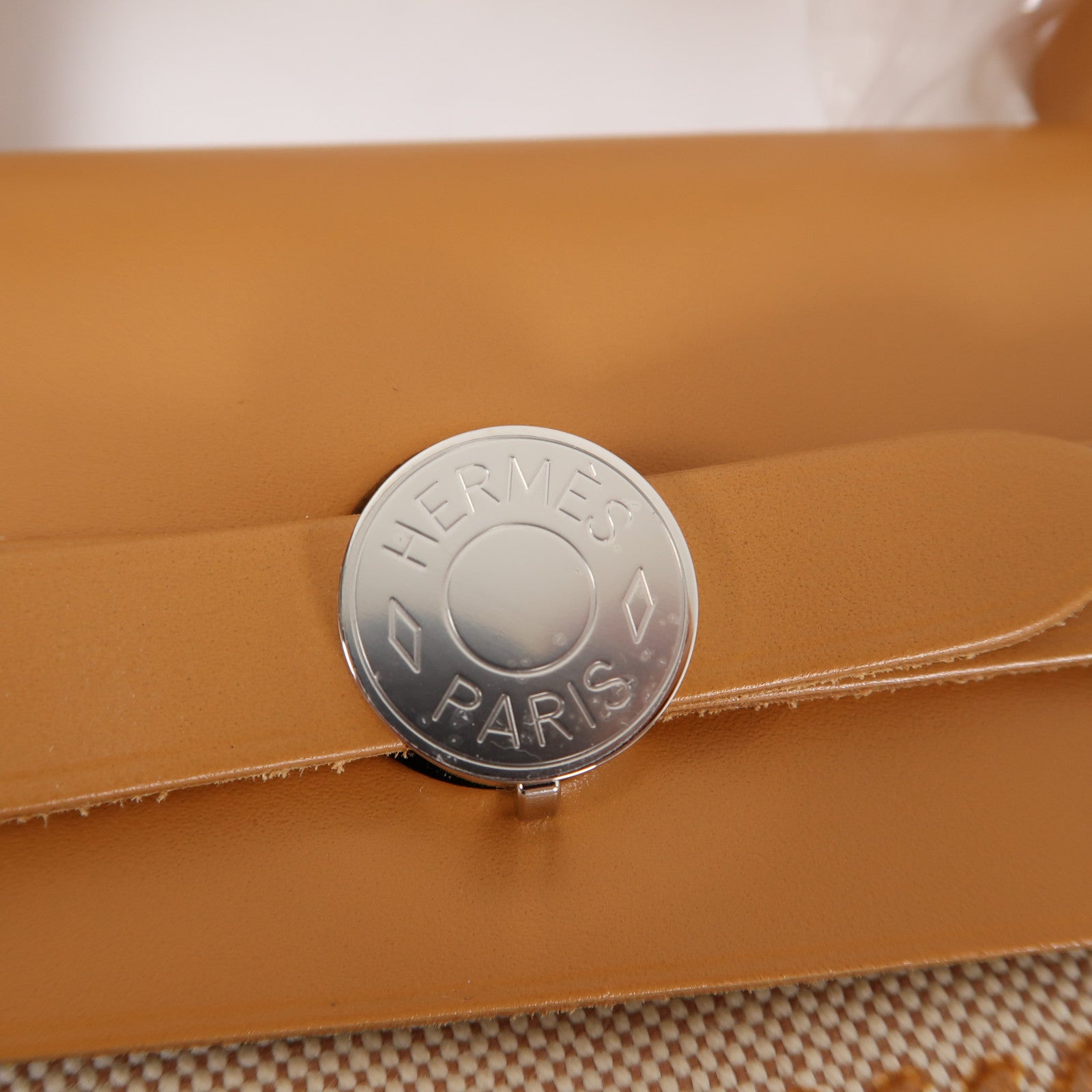 HERMES 帆布Herbag PM銀扣手挽肩背兩用袋米色/啡色