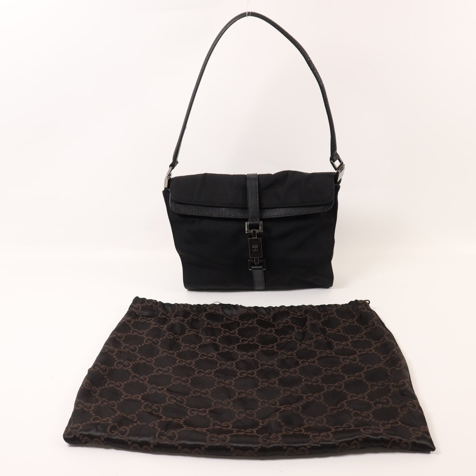 GUCCI 帆布Pouch Shoulder銀扣肩背袋