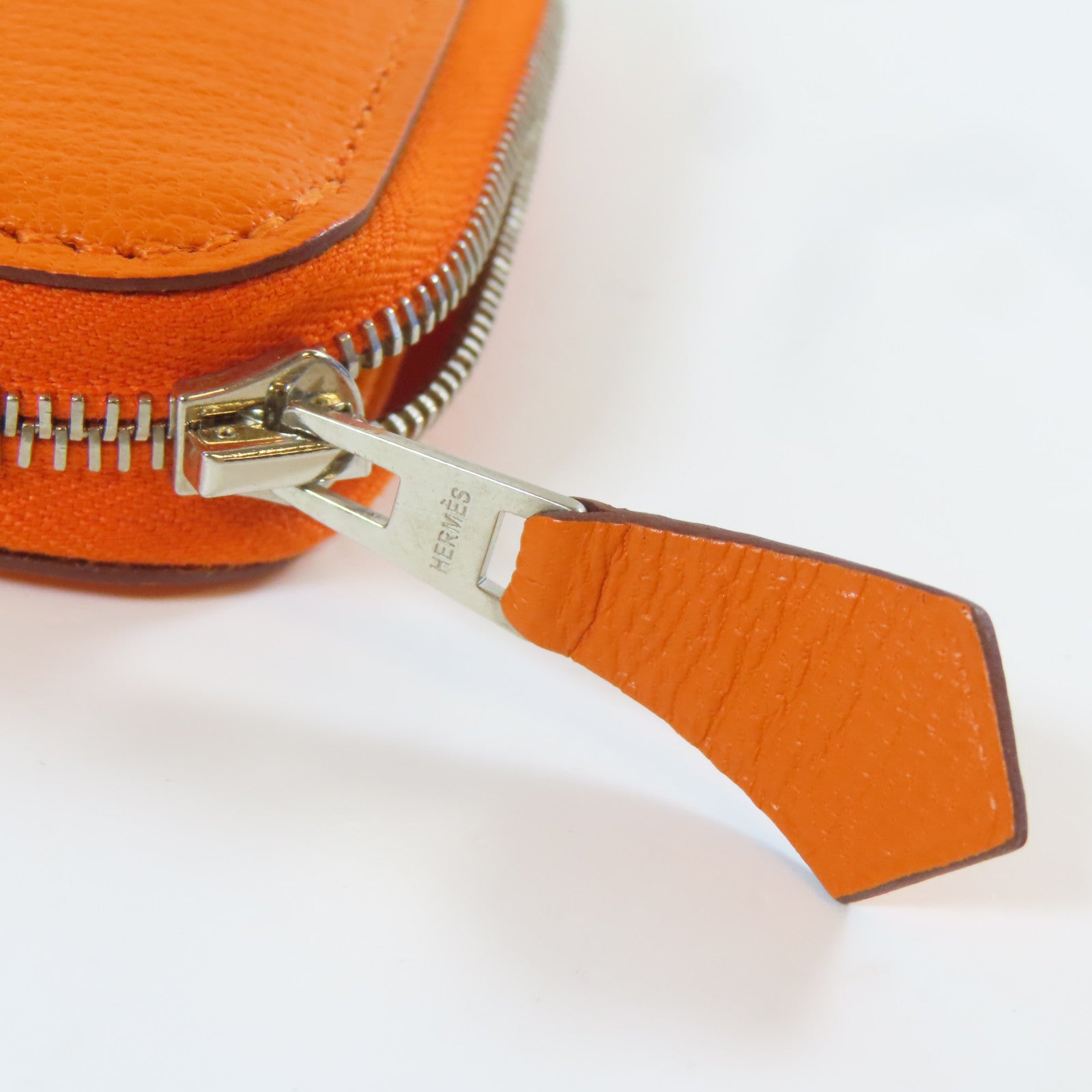 HERMES 【激減優惠】皮革Zipper Long Wallet銀扣長錢包橙色