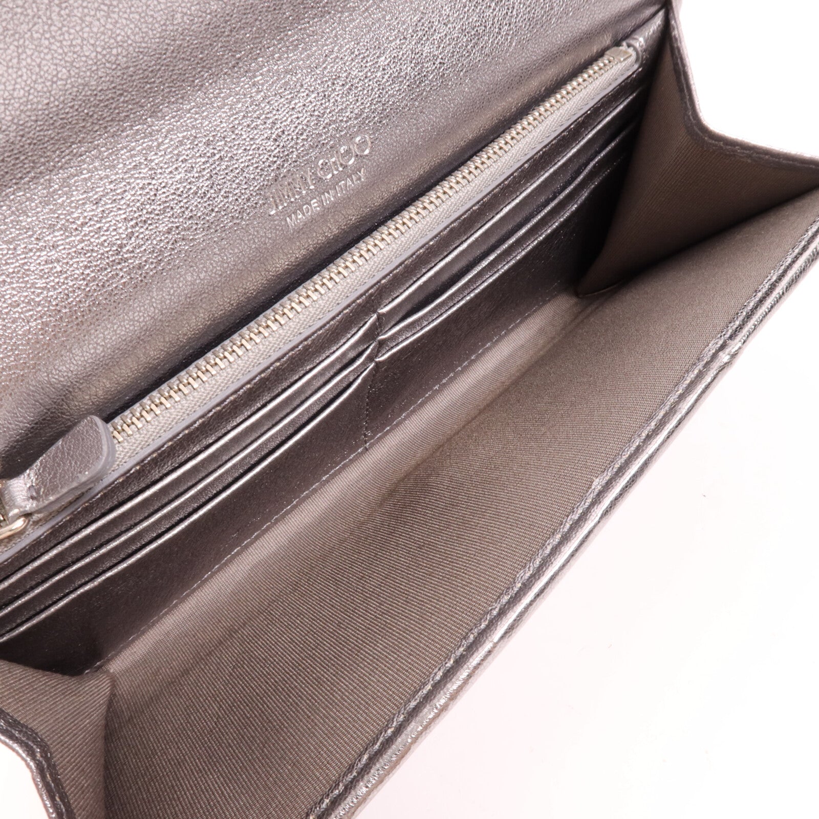 JIMMY CHOO Metallic皮革Chain Shoulder銀扣鏈帶肩背袋