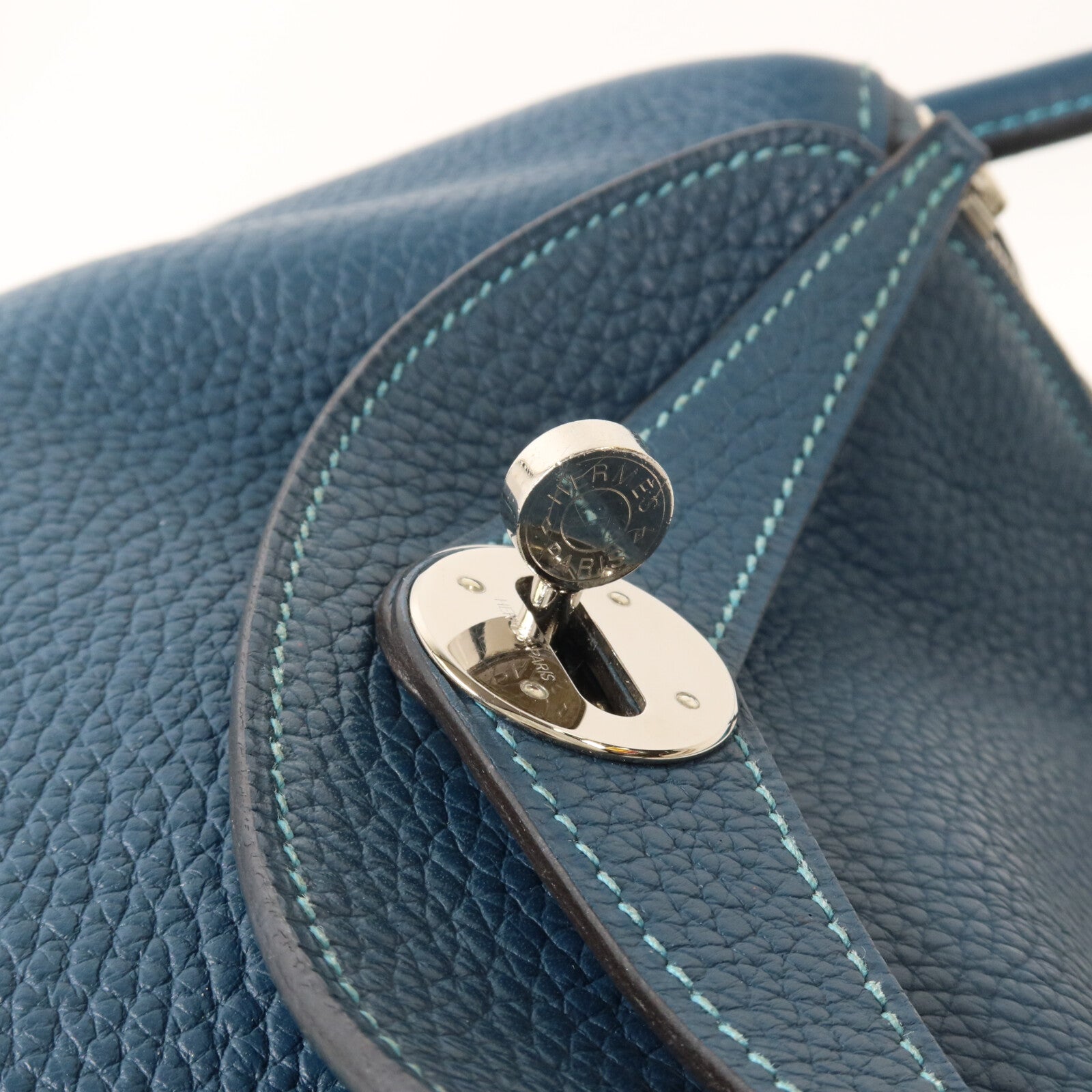 HERMES Clemence皮革Lindy 26手挽肩背兩用袋Colvert/Turquoise