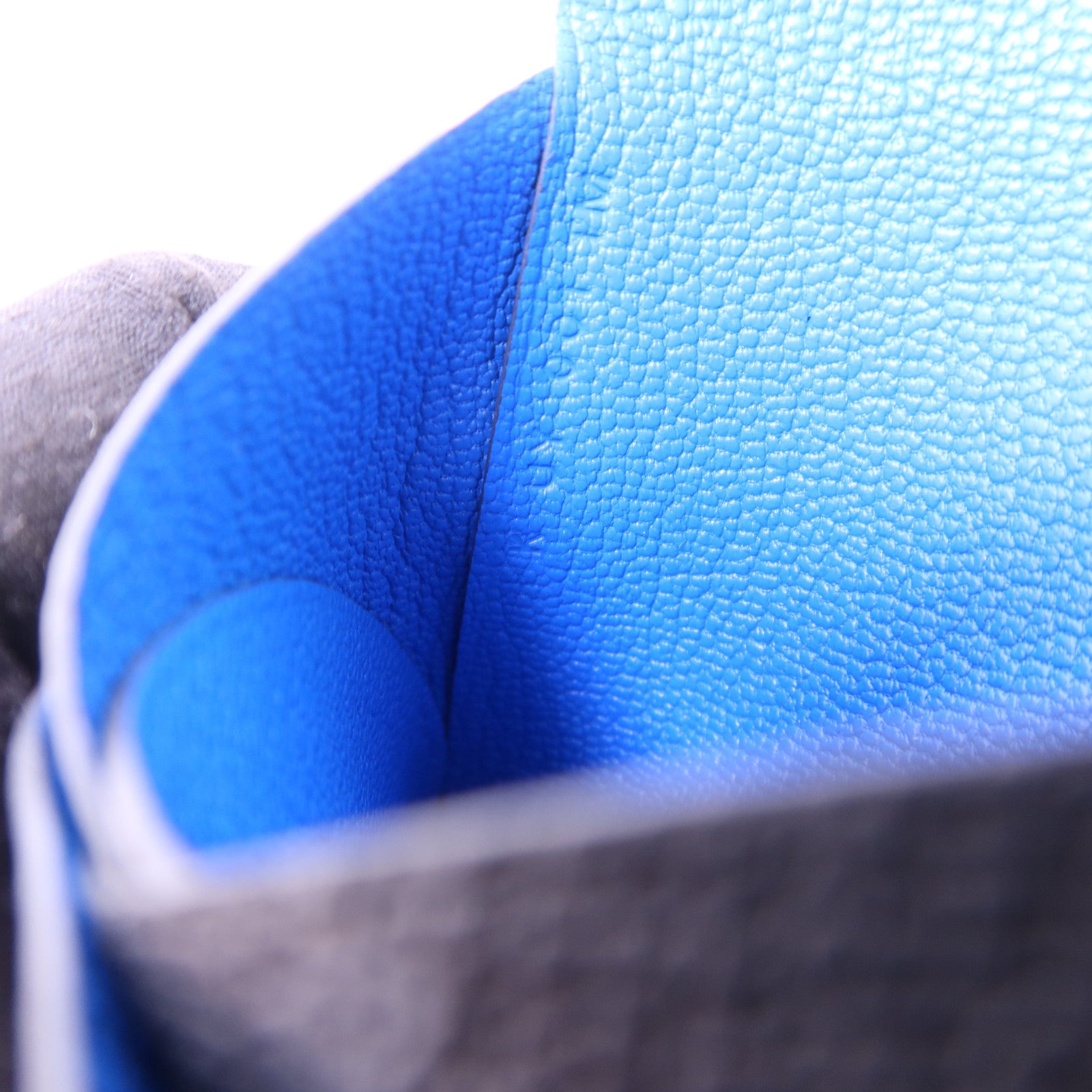 HERMES Epsom皮革Calvi Duo銀扣卡片套Graphite/Bleu Hydra