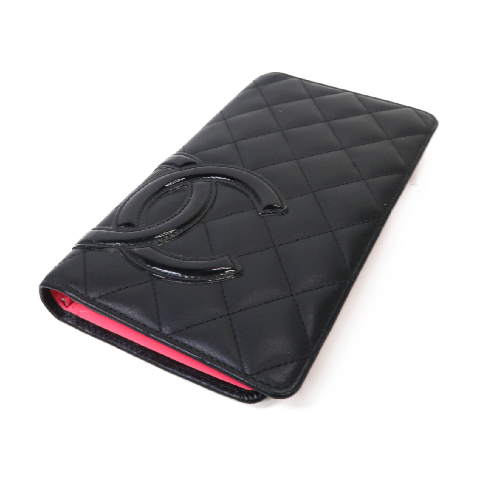 CHANEL **【激減優惠】菱格牛皮皮革Cambon Line Long Wallet銀扣長錢包黒色
