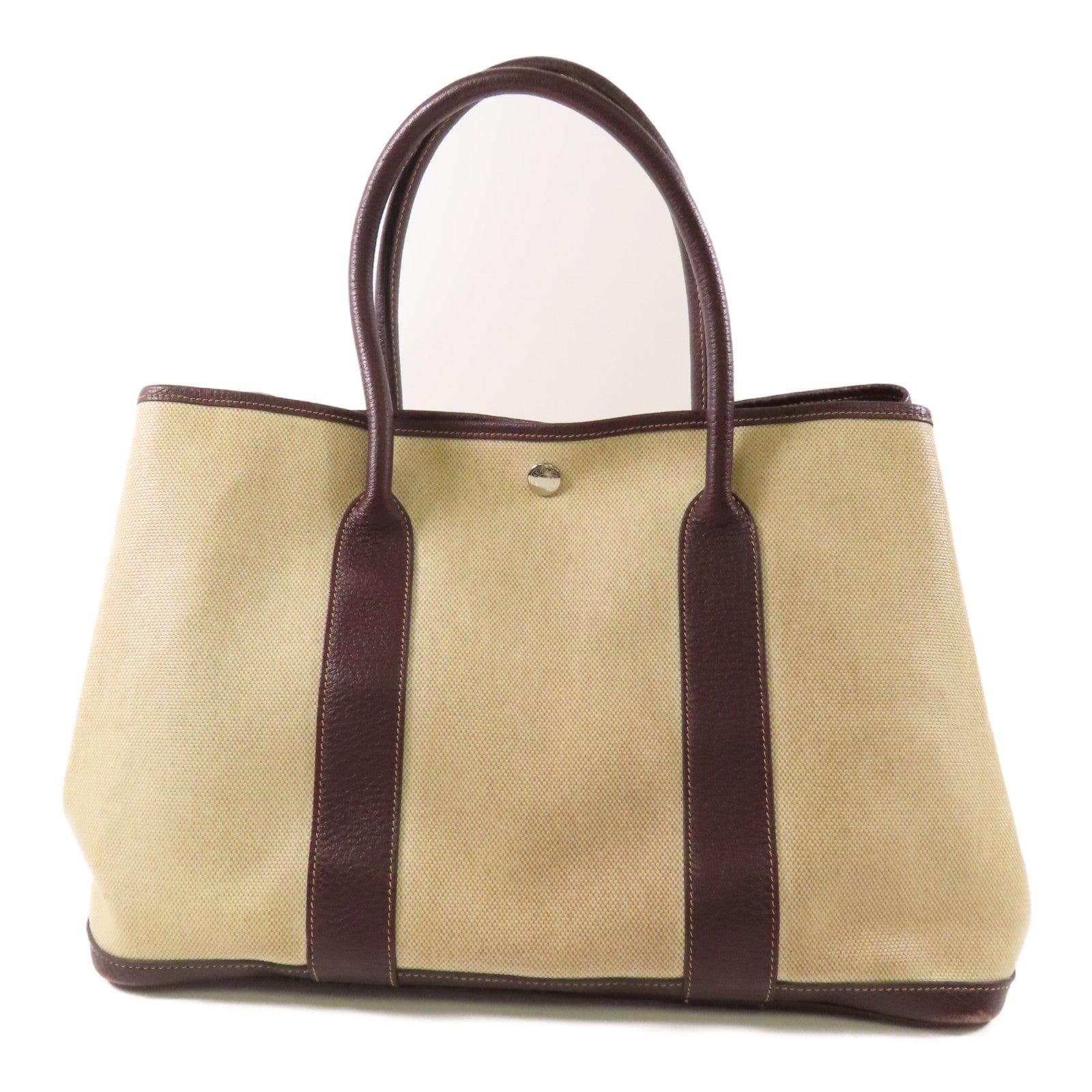 HERMES 帆布Garden Party PM銀扣手挽袋