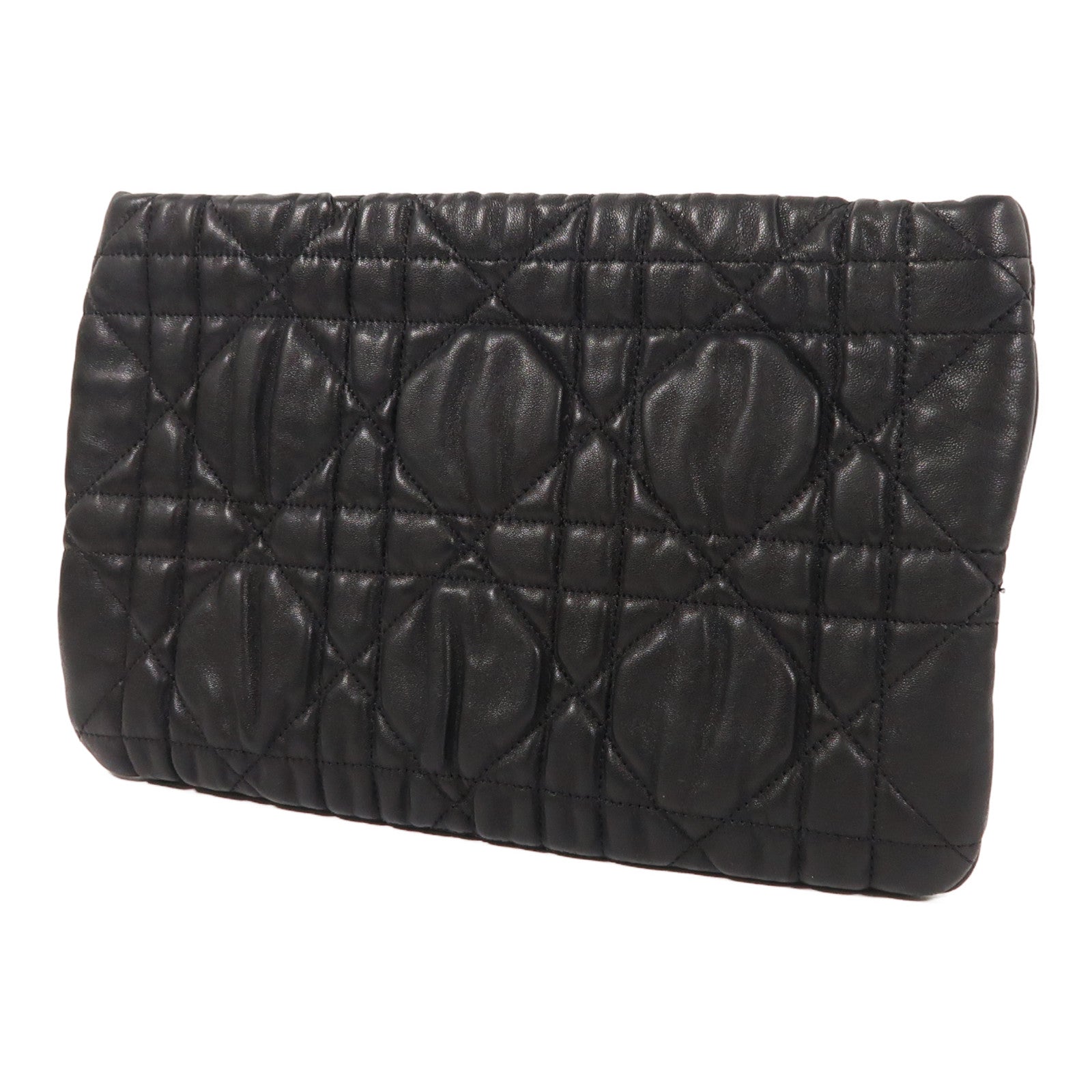 Christian Dior CD GHW Clutch Bag Pouch Lambskin Leather Black
