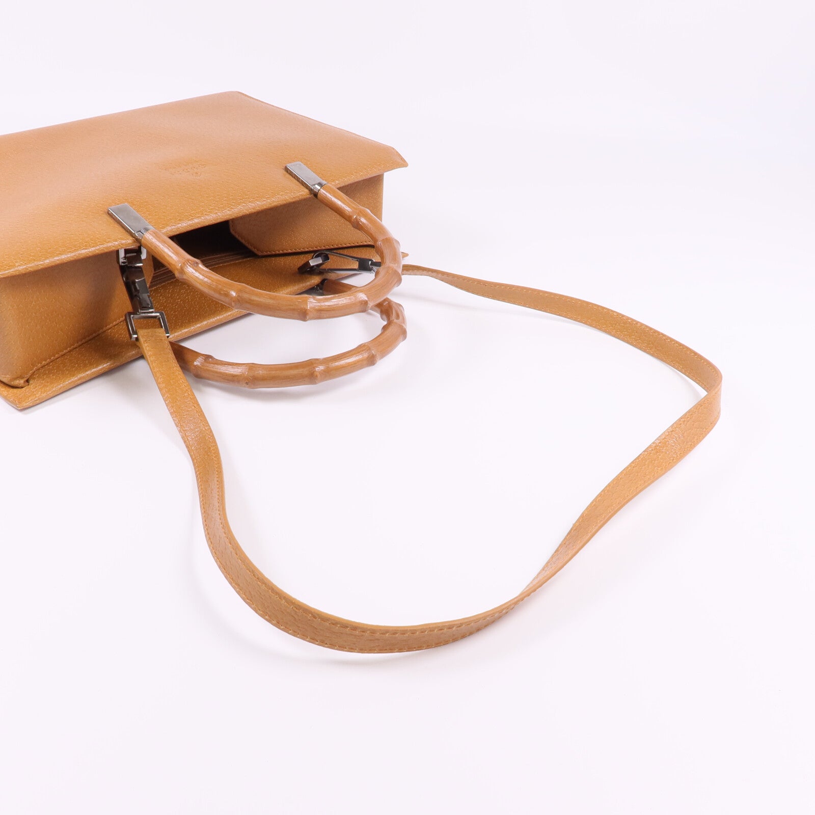 GUCCI 【激減優惠】牛皮皮革Bamboo Handbag/Shoulder Bag銀扣手挽肩背兩用袋