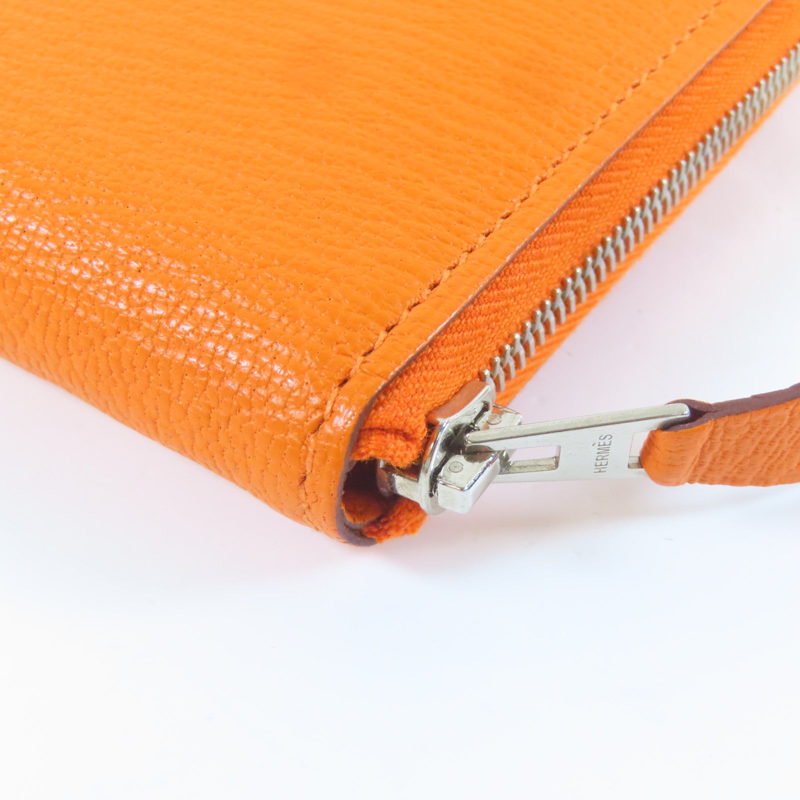 HERMES 【激減優惠】皮革Zipper Long Wallet銀扣長錢包橙色