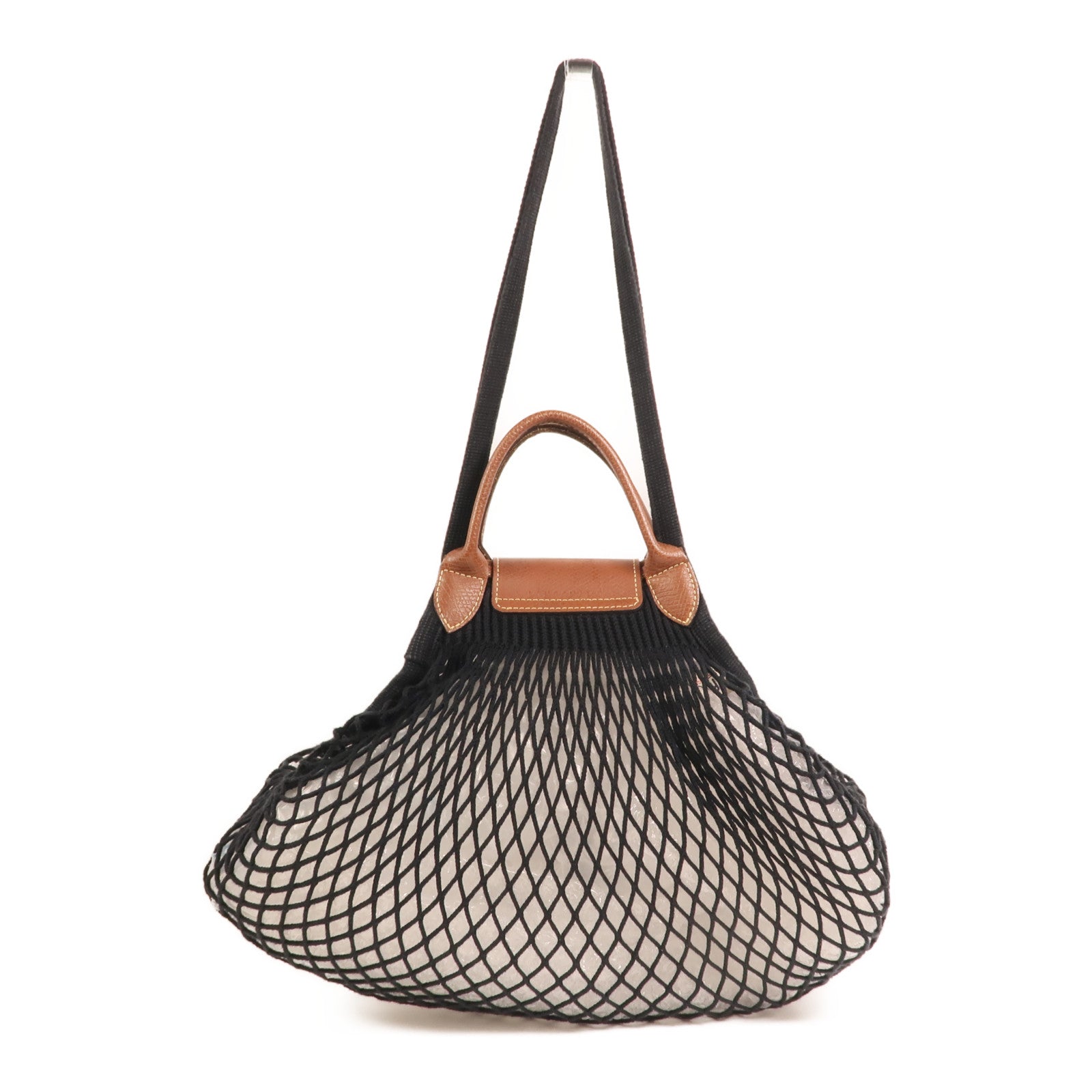 Longchamp 棉質/皮革Mesh Bag L金扣手挽肩背兩用袋