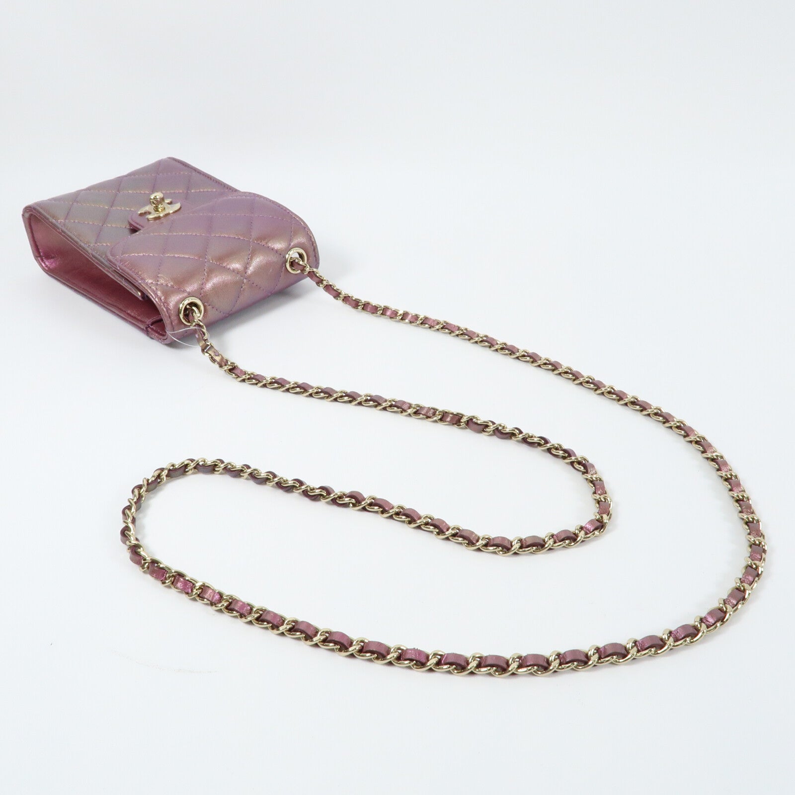 CHANEL 羊皮皮革Phone Case金扣鏈帶肩背袋