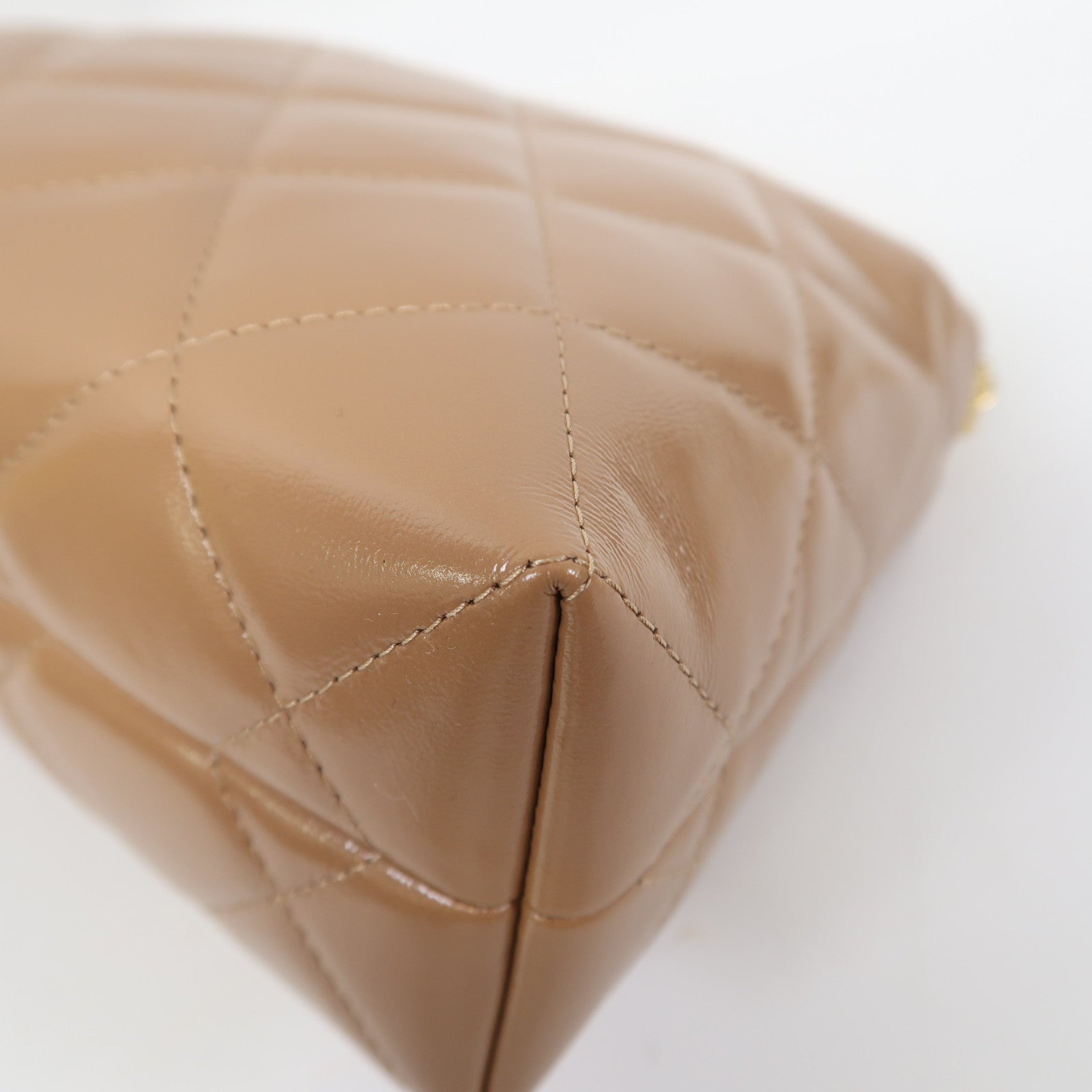 CHANEL 菱格牛皮皮革Chain Shoulder金扣手挽肩背兩用袋裸色