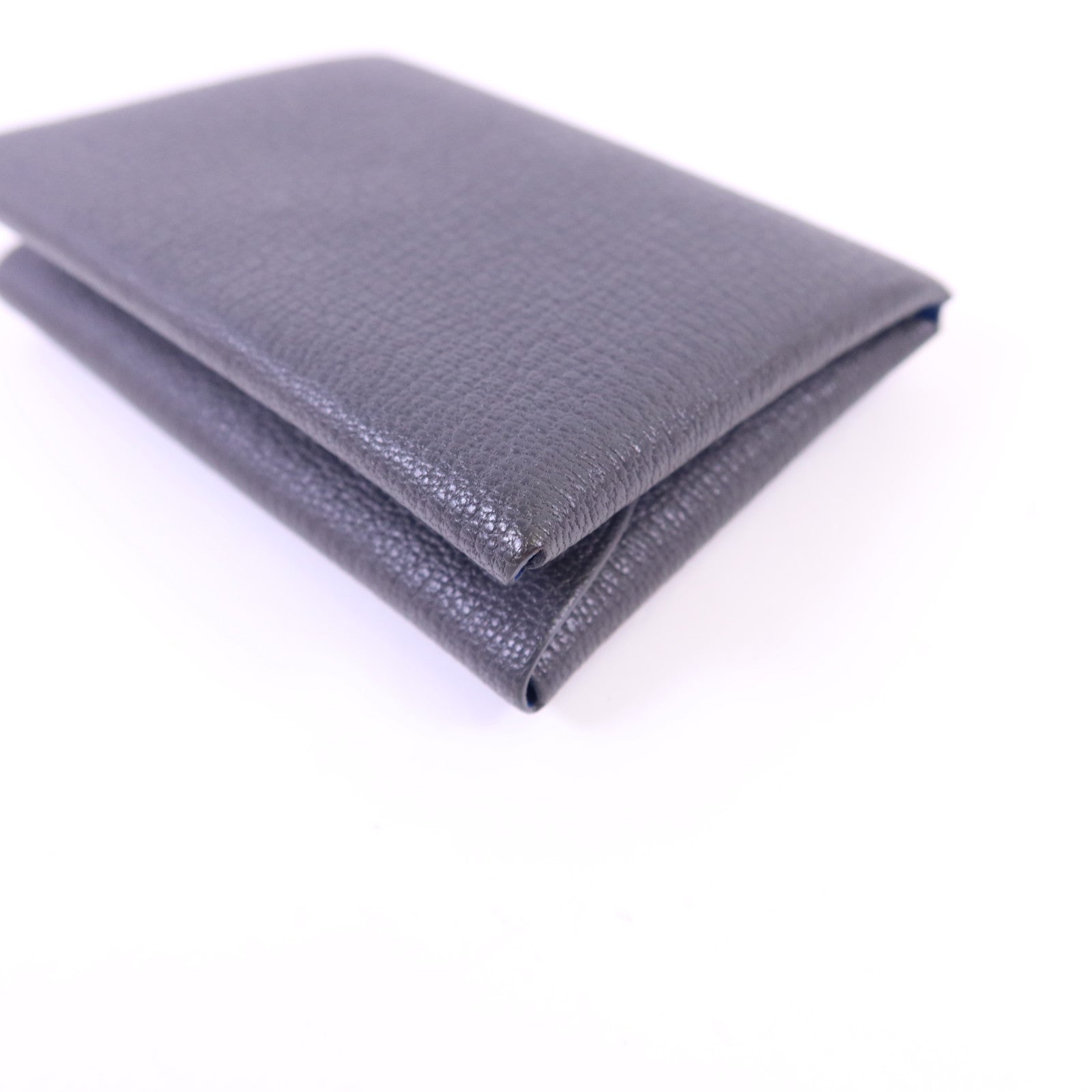 HERMES Epsom皮革Calvi Duo銀扣卡片套Graphite/Bleu Hydra