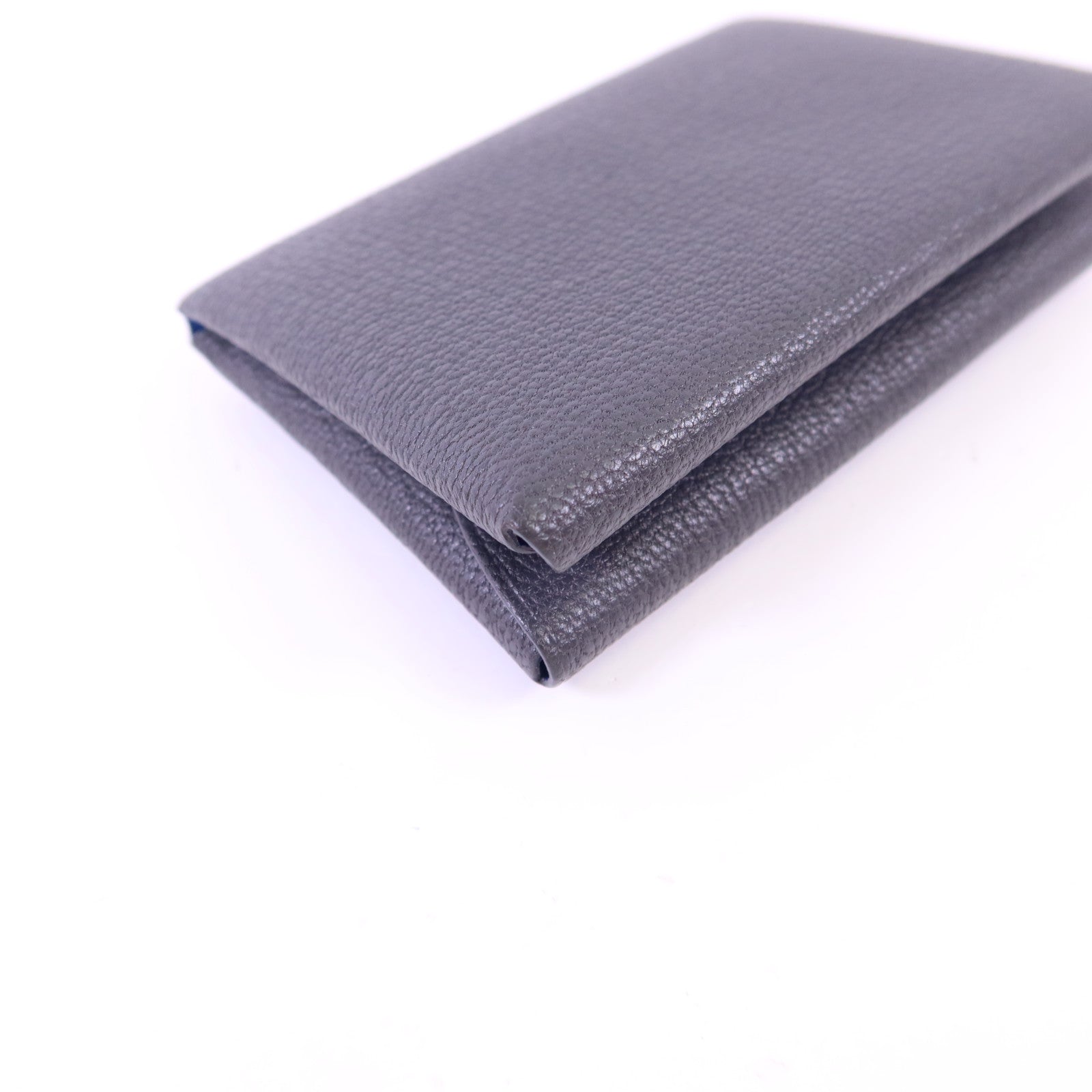 HERMES Epsom皮革Calvi Duo銀扣卡片套Graphite/Bleu Hydra