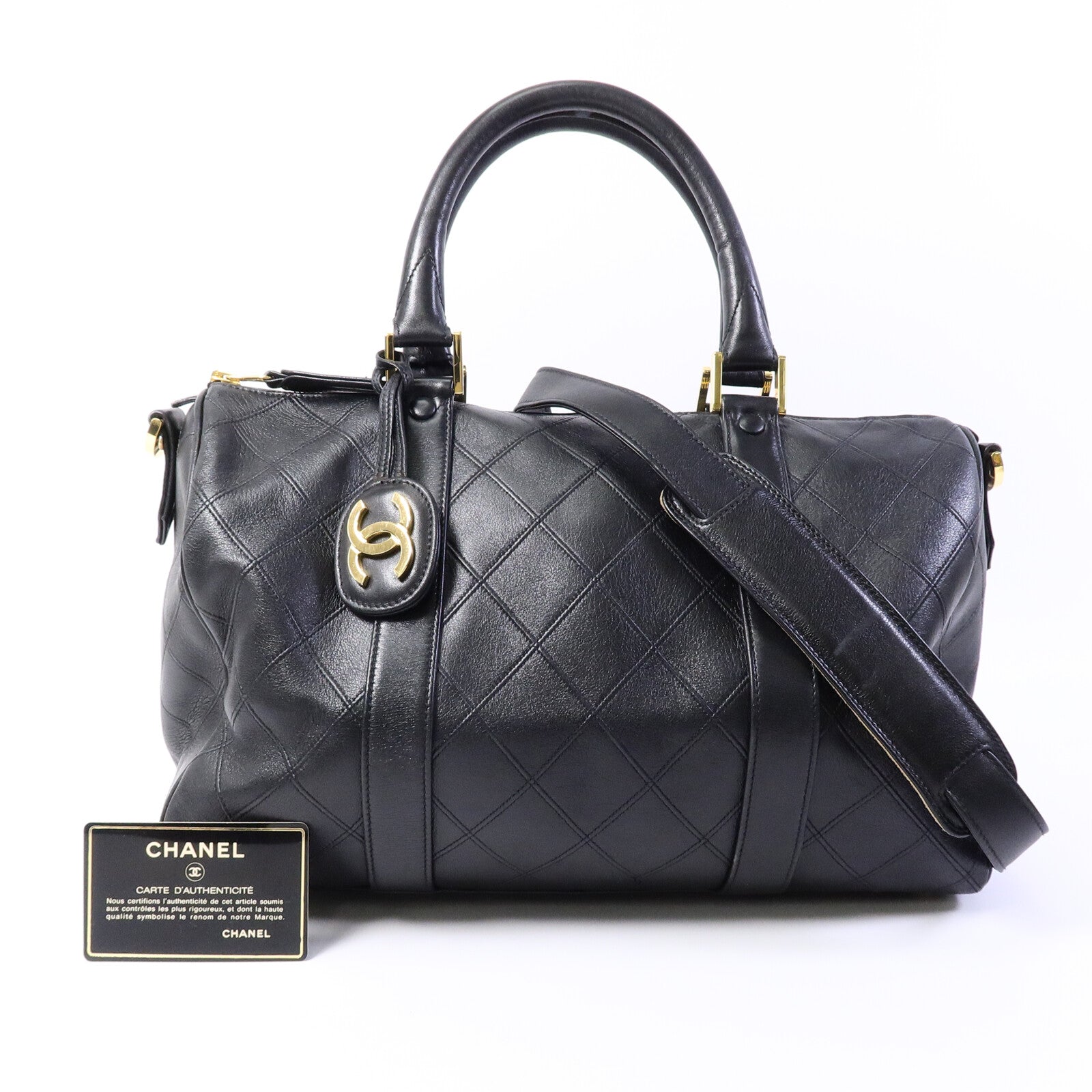 CHANEL 牛皮皮革Vintage Boston Bag手挽肩背兩用袋