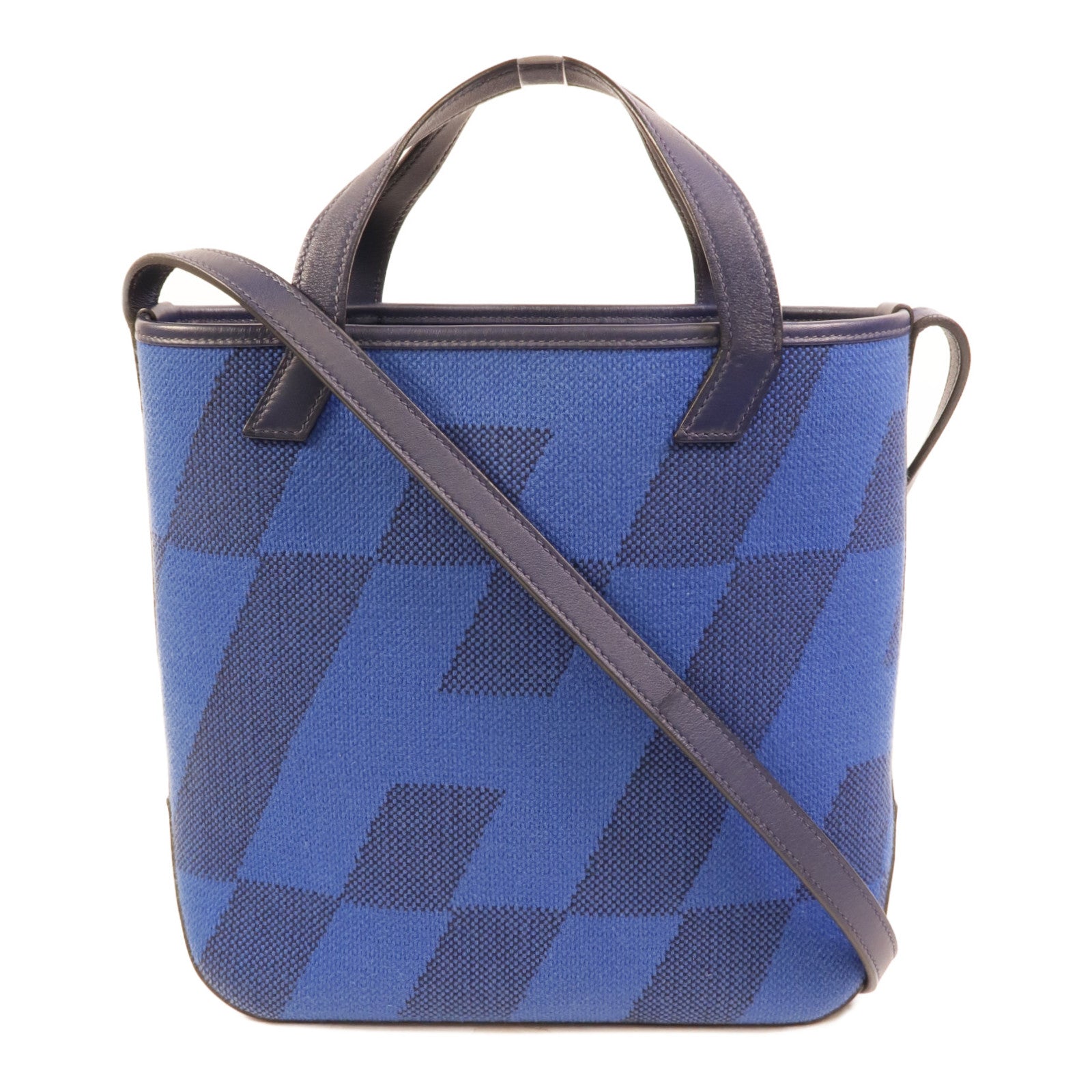 HERMES 帆布Cabas H En Biais 27手挽肩背兩用袋Bleu Saphir