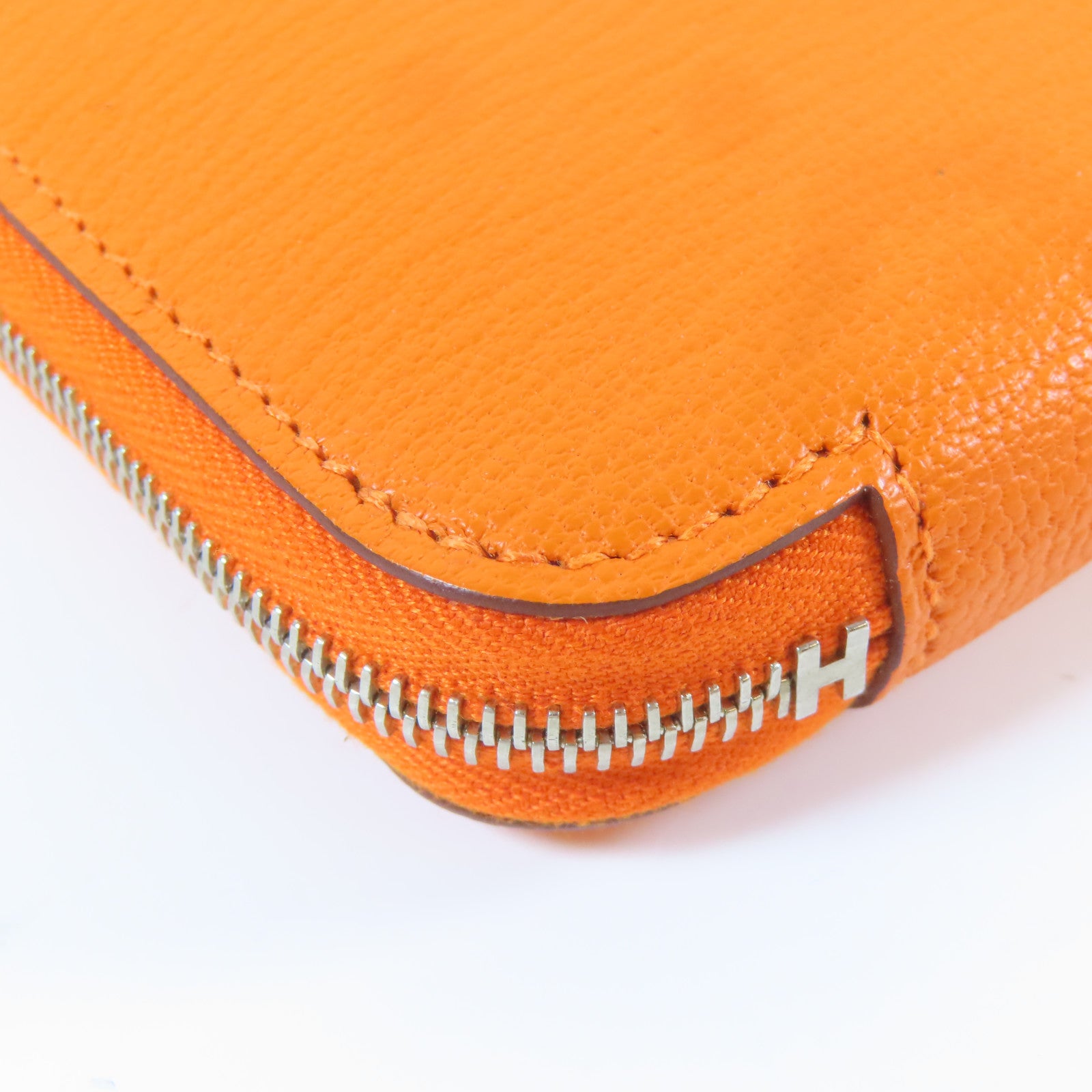 HERMES 【激減優惠】皮革Zipper Long Wallet銀扣長錢包橙色