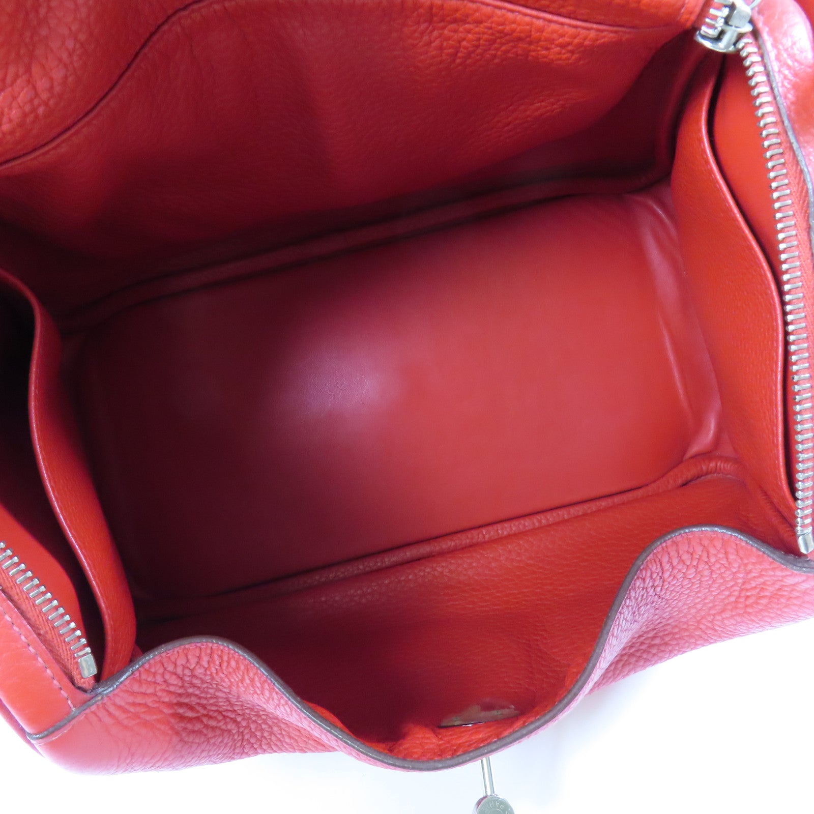 HERMES Clemence皮革Lindy 30銀扣手挽肩背兩用袋Rouge Casaque