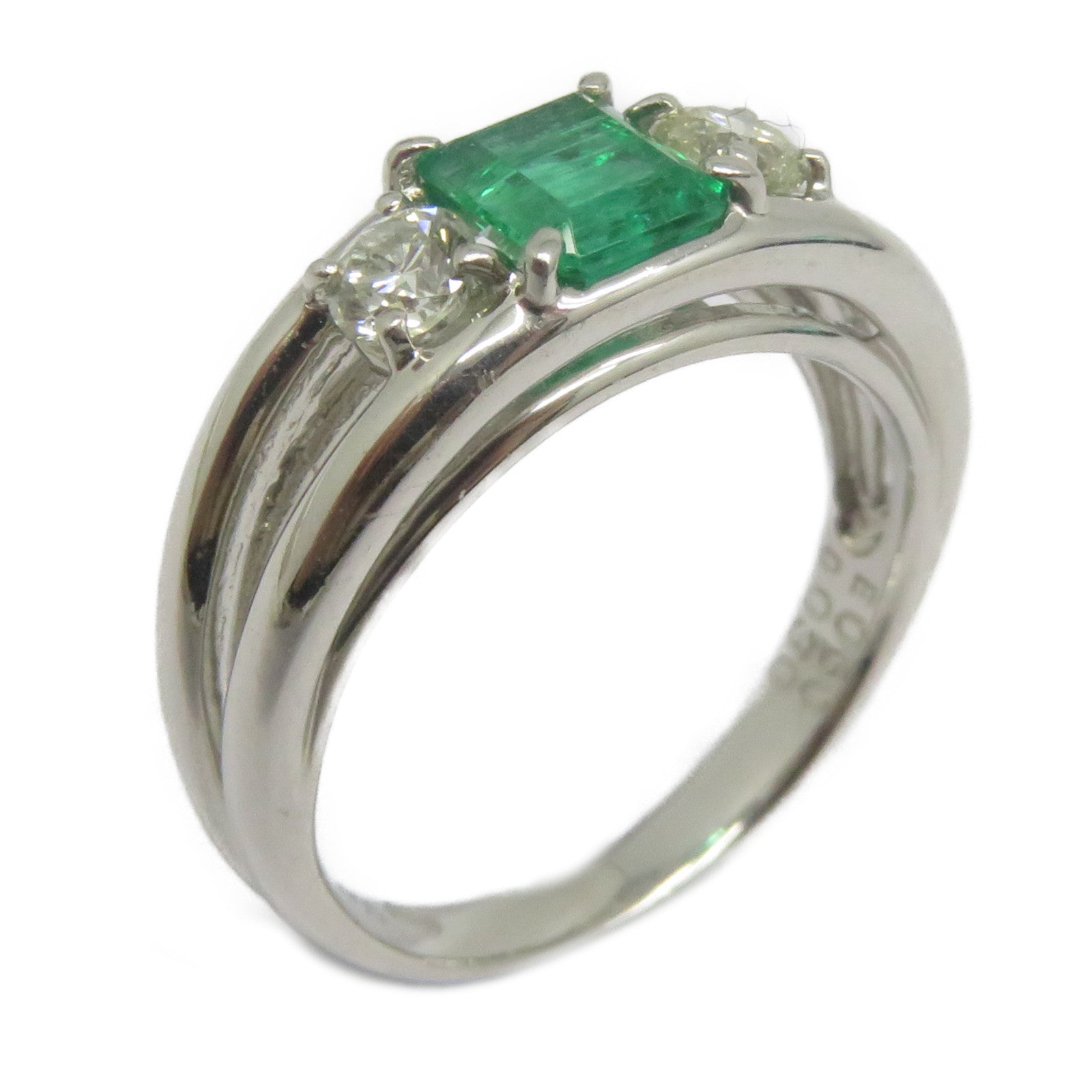 JEWELRY 【激減優惠】PT900鉑金Emerald Diamond Ring 0.60ct綠寶石/0.30ct鑽石戒指US#5.25