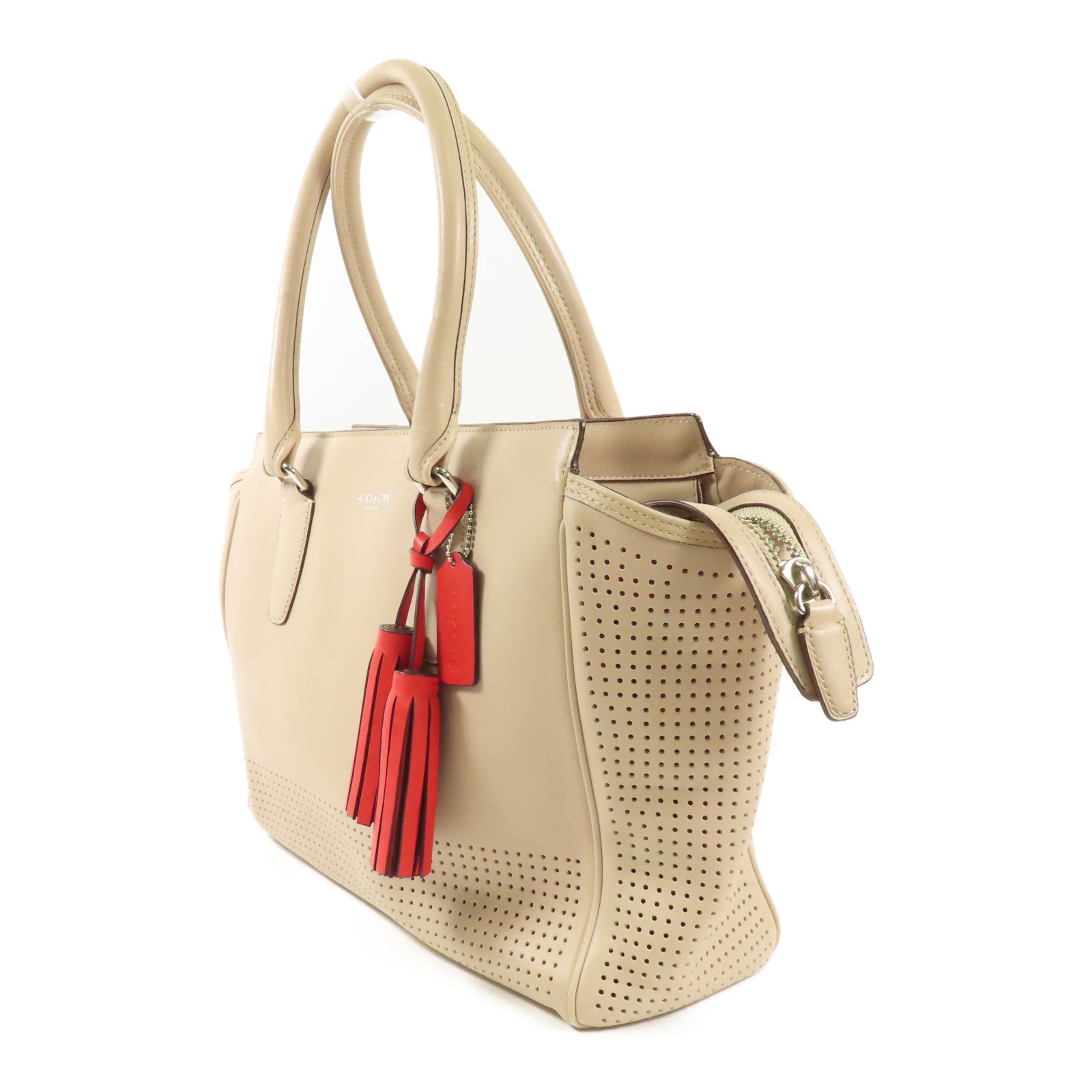 COACH SHW Hand Bag Calfskin Leather Beige