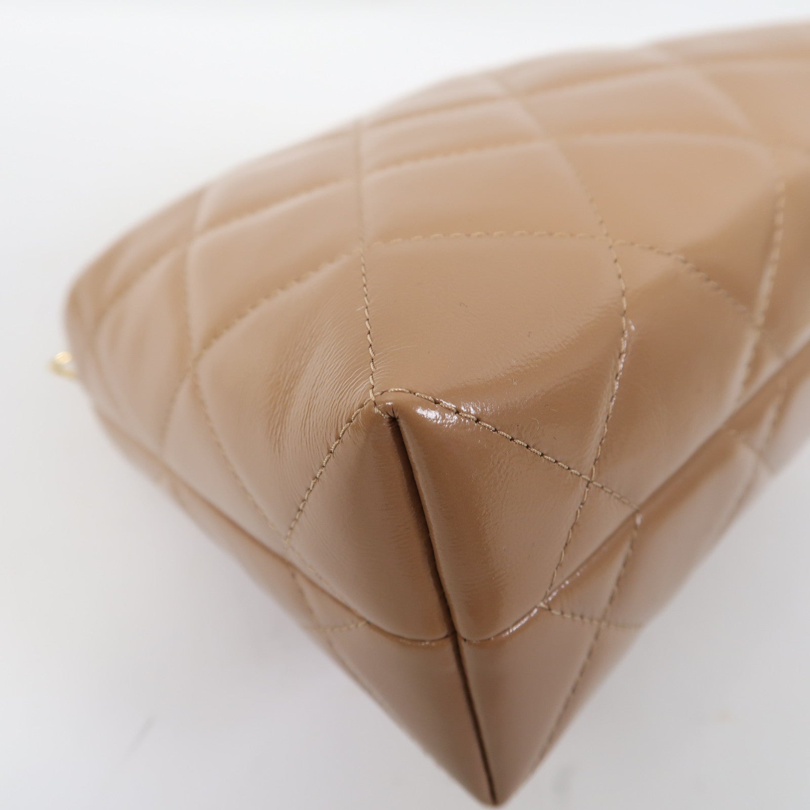 CHANEL 菱格牛皮皮革Chain Shoulder金扣手挽肩背兩用袋裸色