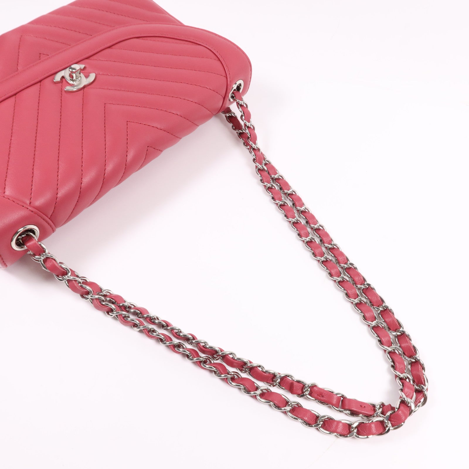 CHANEL 牛皮皮革Chain Shoulder Bag銀扣鏈帶肩背袋