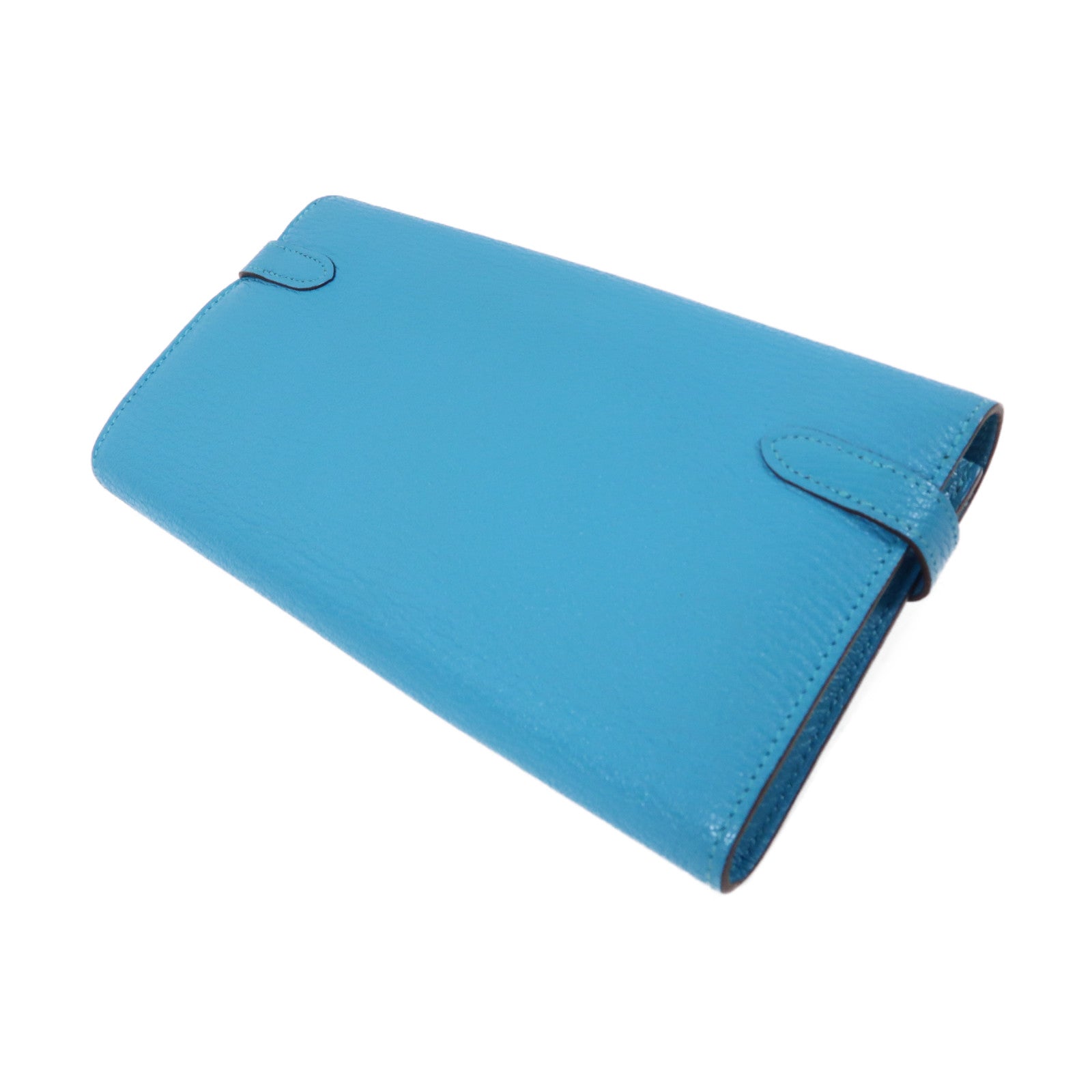 HERMES Mysore皮革Kelly Wallet銀扣長錢包Bleu Azteque/水藍色