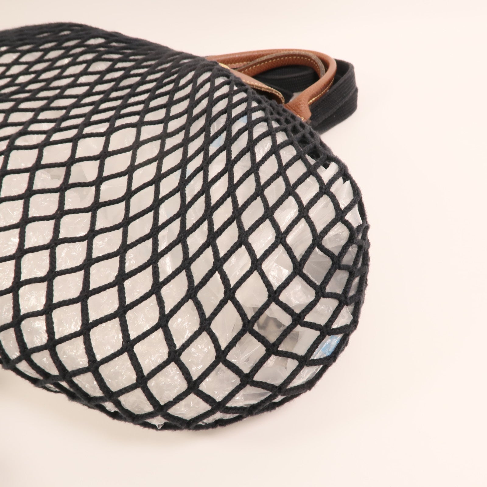 Longchamp 棉質/皮革Mesh Bag L金扣手挽肩背兩用袋