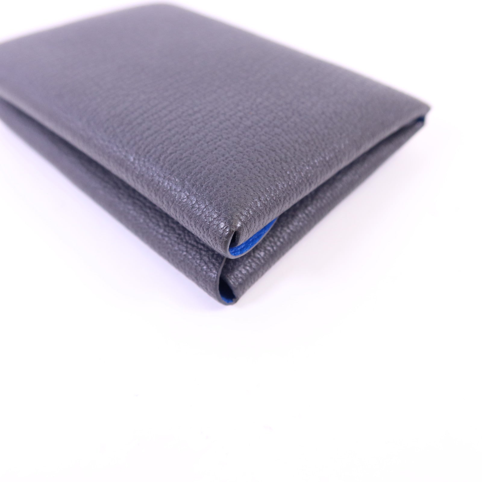 HERMES Epsom皮革Calvi Duo銀扣卡片套Graphite/Bleu Hydra