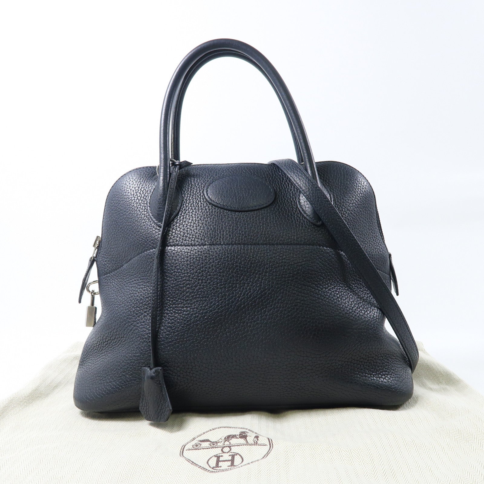 HERMES Clemence皮革Bolide 31銀扣手挽肩背兩用袋深藍色