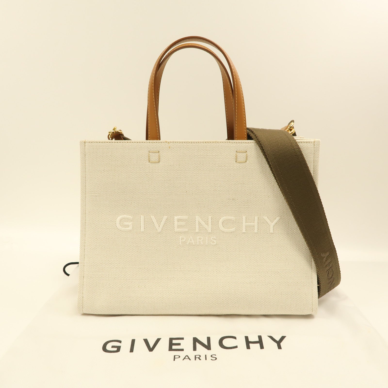 GIVENCHY 【激減優惠】帆布Small G-Tote金扣手挽肩背兩用袋米色/啡色