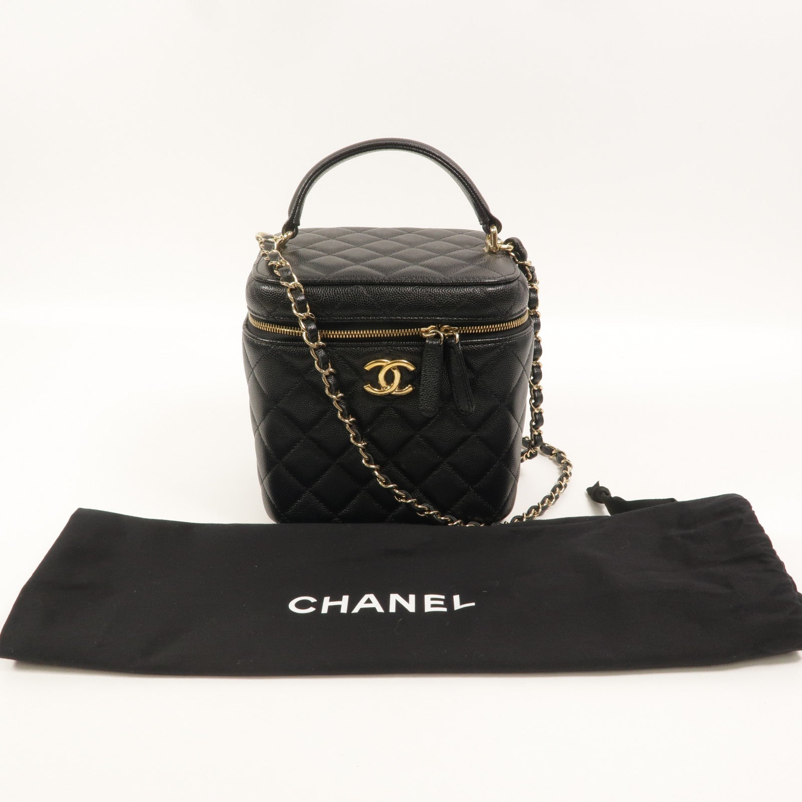 CHANEL 牛皮皮革Vanity Case鏈帶手挽肩背兩用袋