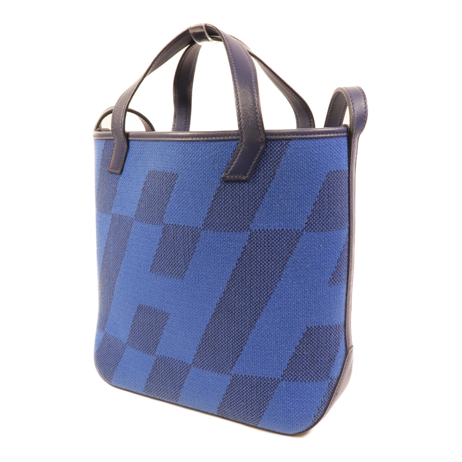 HERMES 帆布Cabas H En Biais 27手挽肩背兩用袋Bleu Saphir